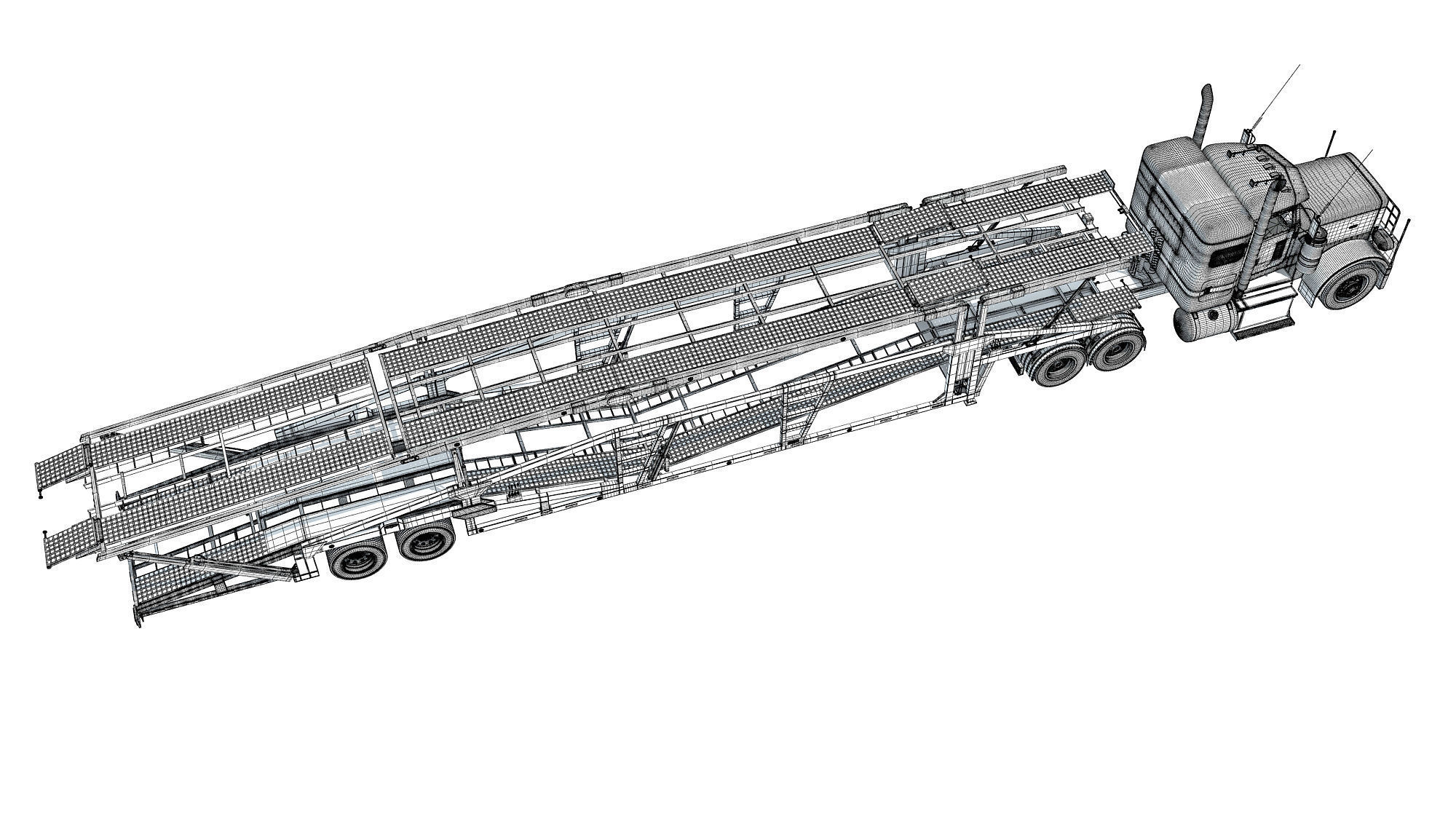 Car Carrier Semi Truck Trailer 3D model_18