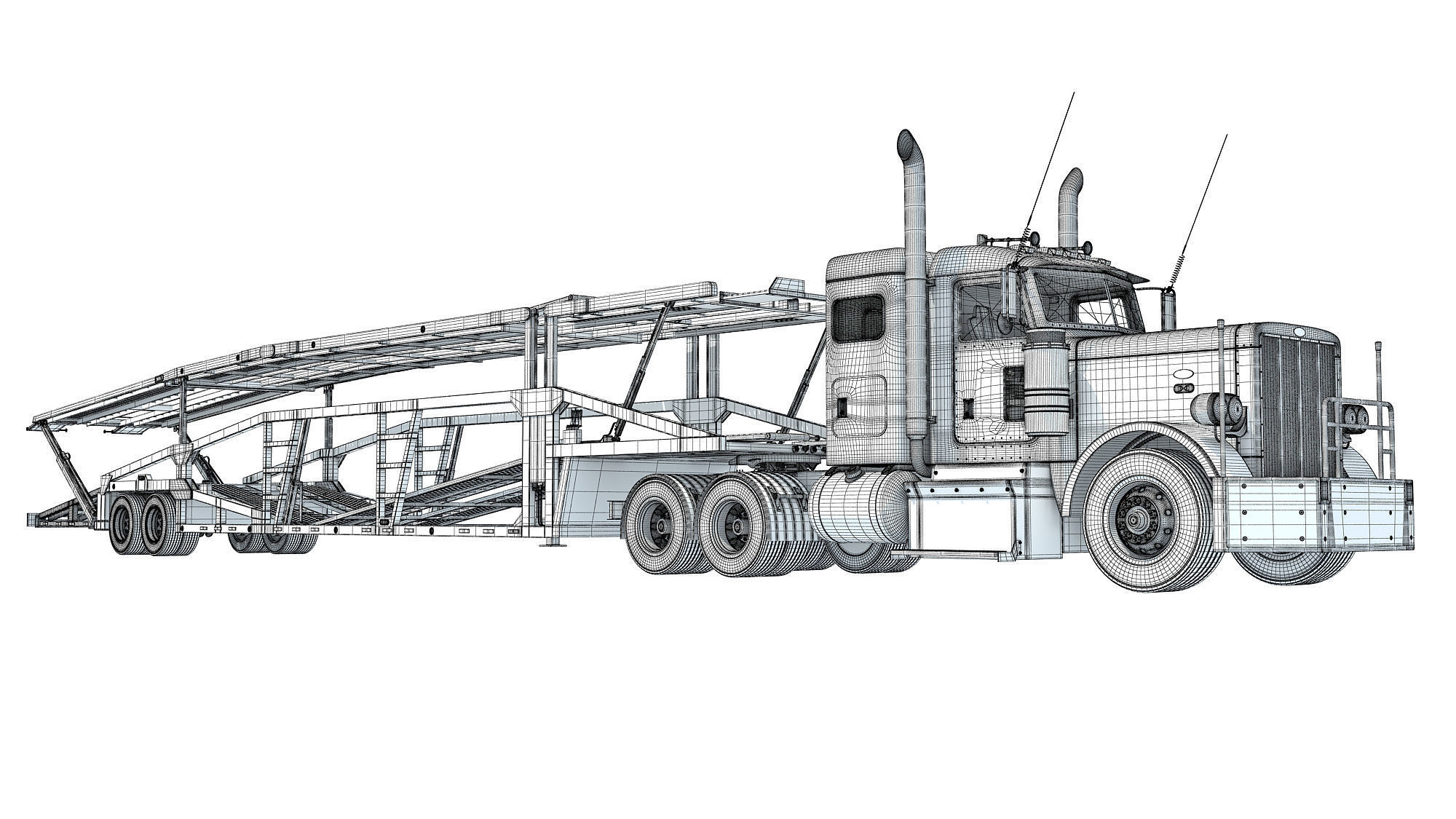 Car Carrier Semi Truck Trailer 3D model_19