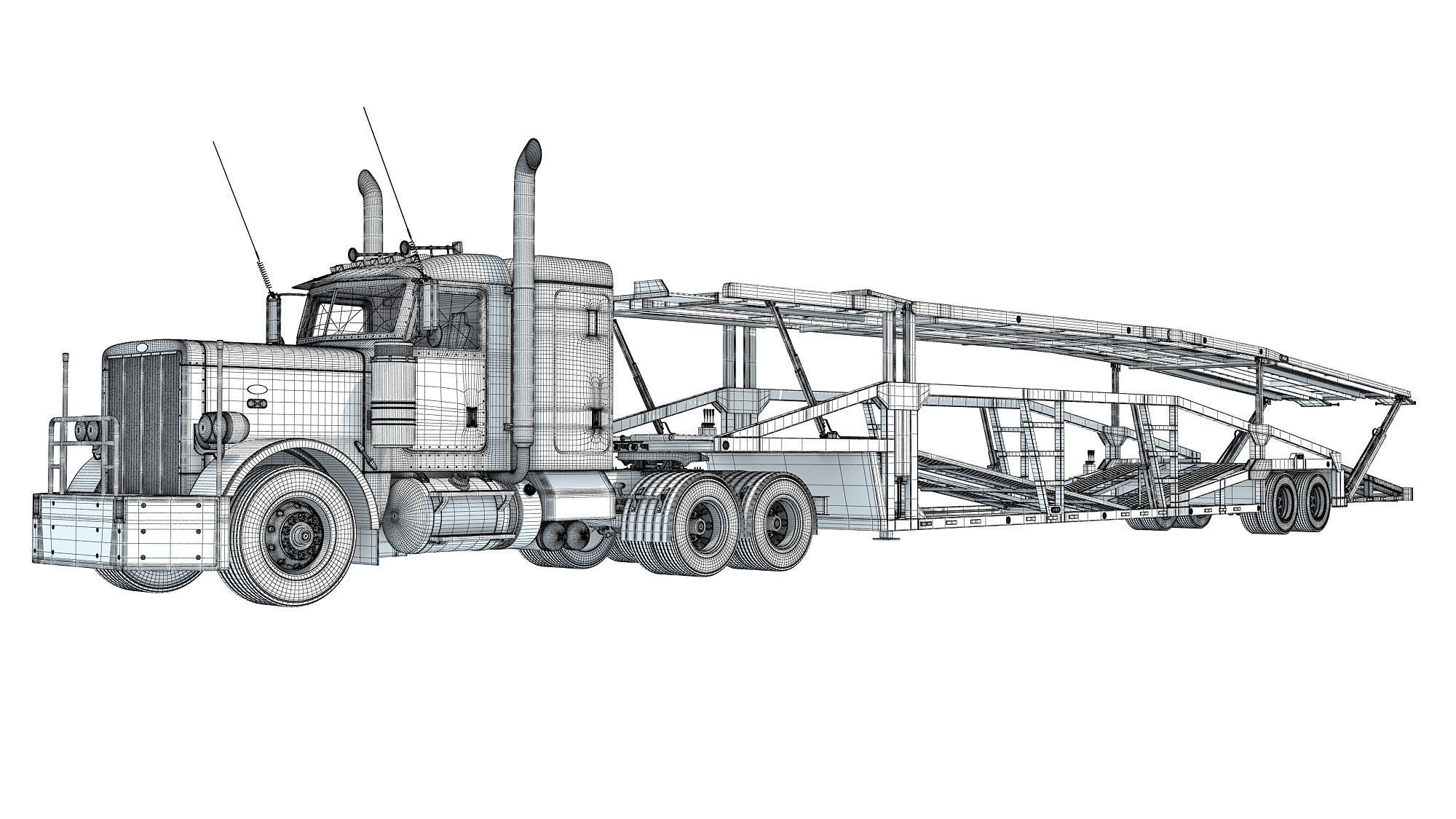 Car Carrier Semi Truck Trailer 3D model_16