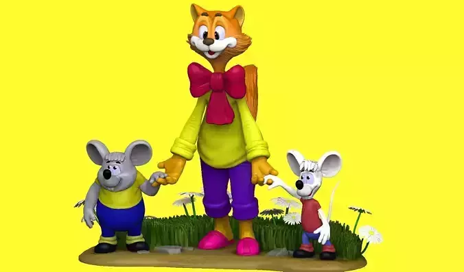 Leopold the cat with mice for 3D printing STL  3D print model