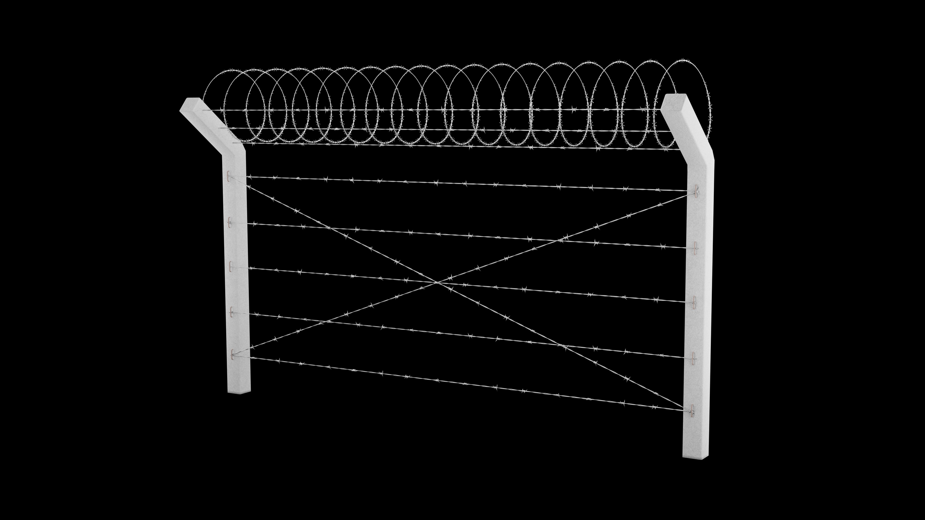 Concrete Post Barbed Wire Fence Low-poly 3D model_2