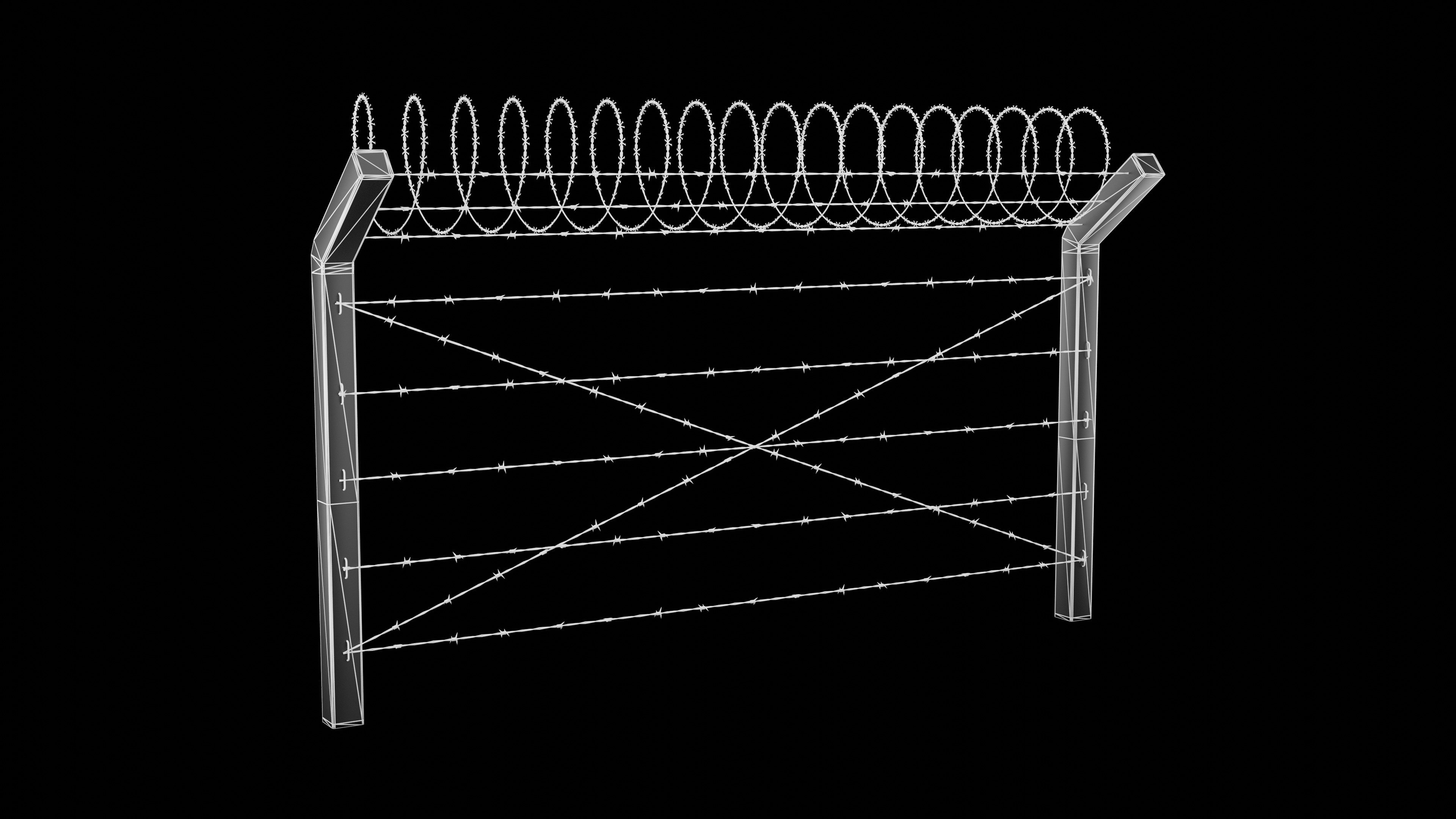 Concrete Post Barbed Wire Fence Low-poly 3D model_6