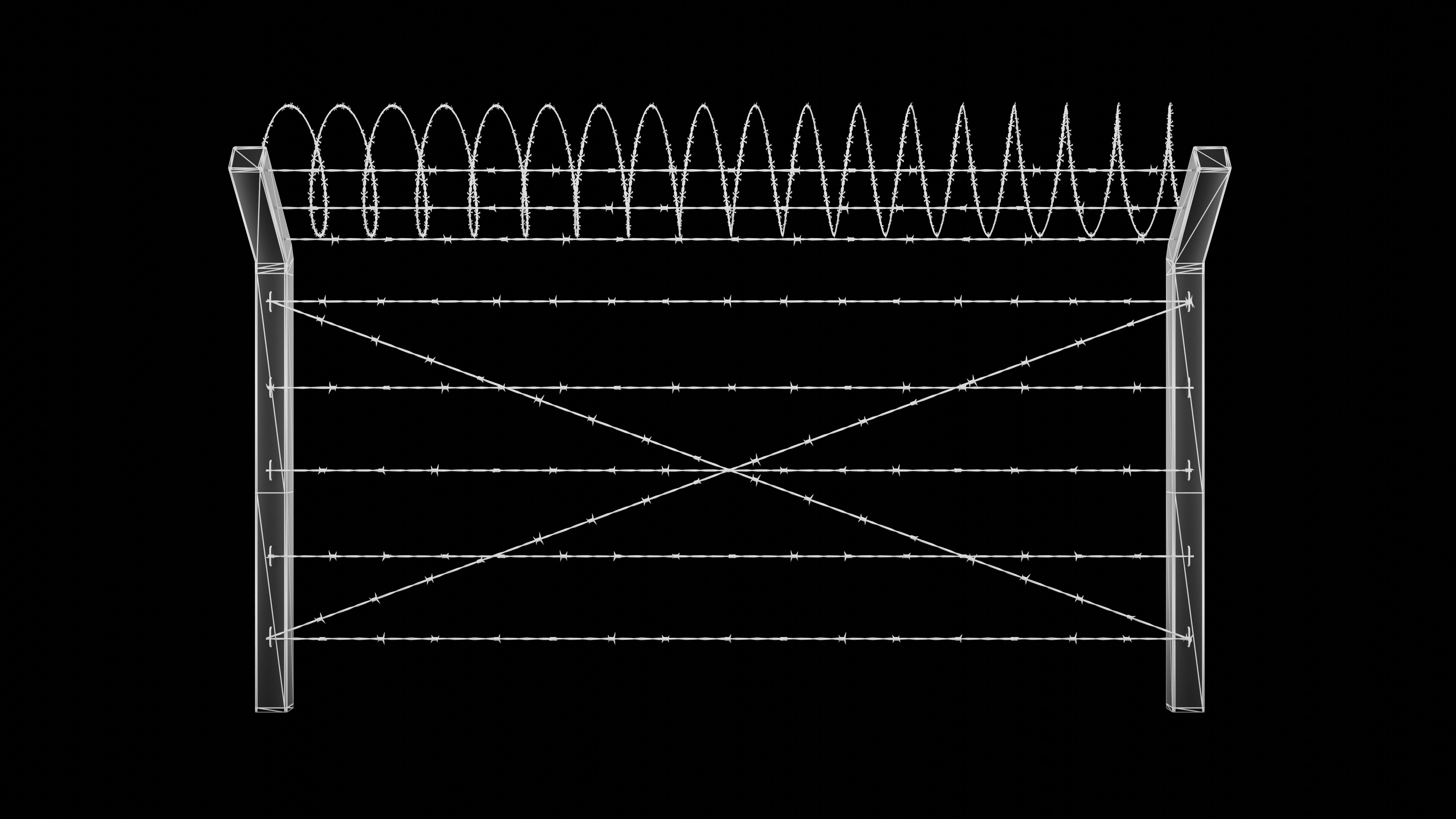 Concrete Post Barbed Wire Fence Low-poly 3D model_5