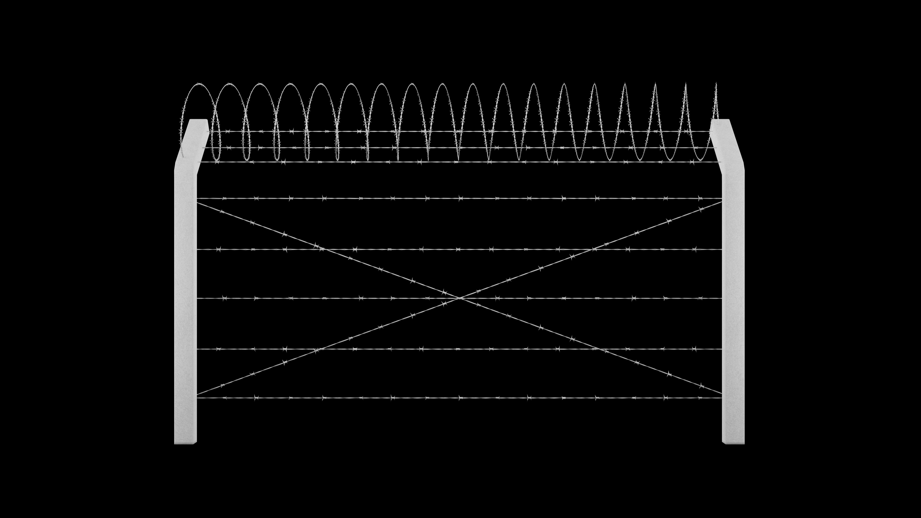 Concrete Post Barbed Wire Fence Low-poly 3D model_4