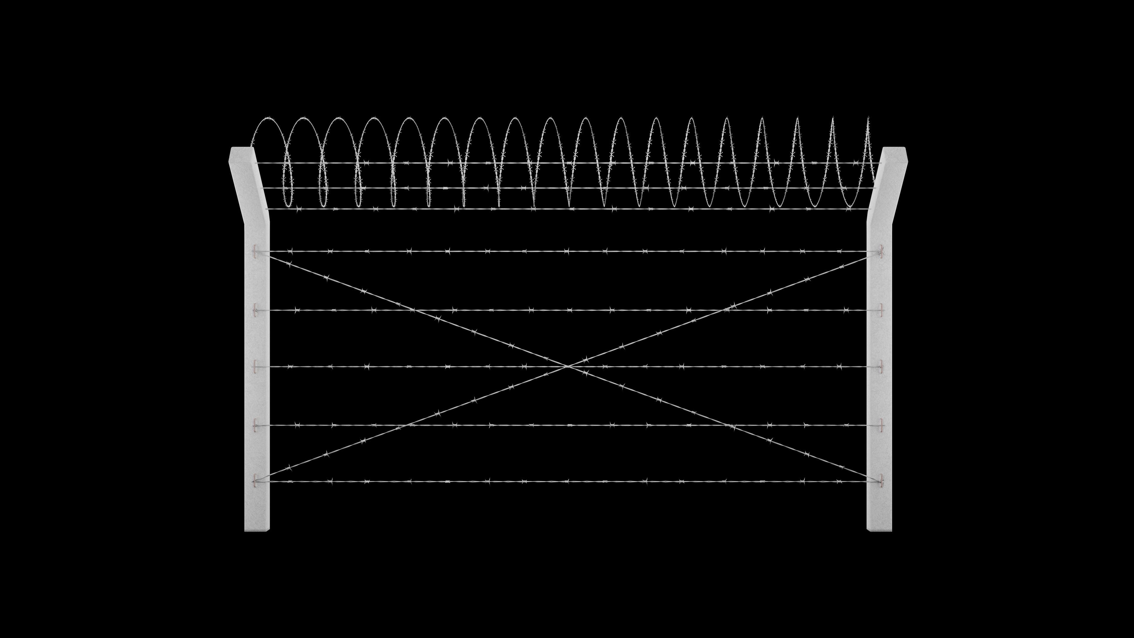 Concrete Post Barbed Wire Fence Low-poly 3D model_1