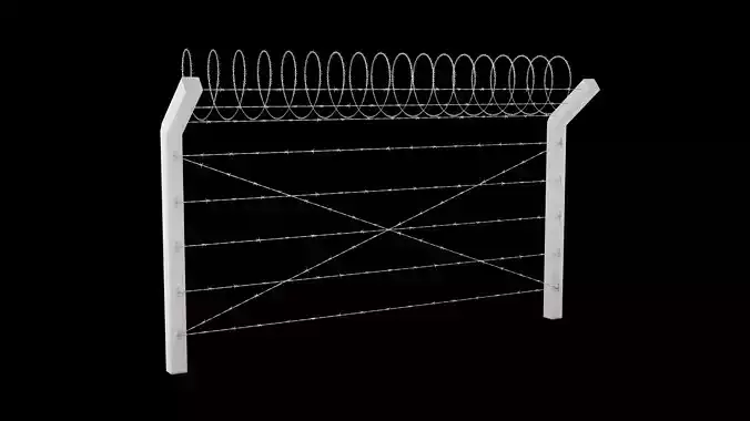 Concrete Post Barbed Wire Fence Low-poly 3D model