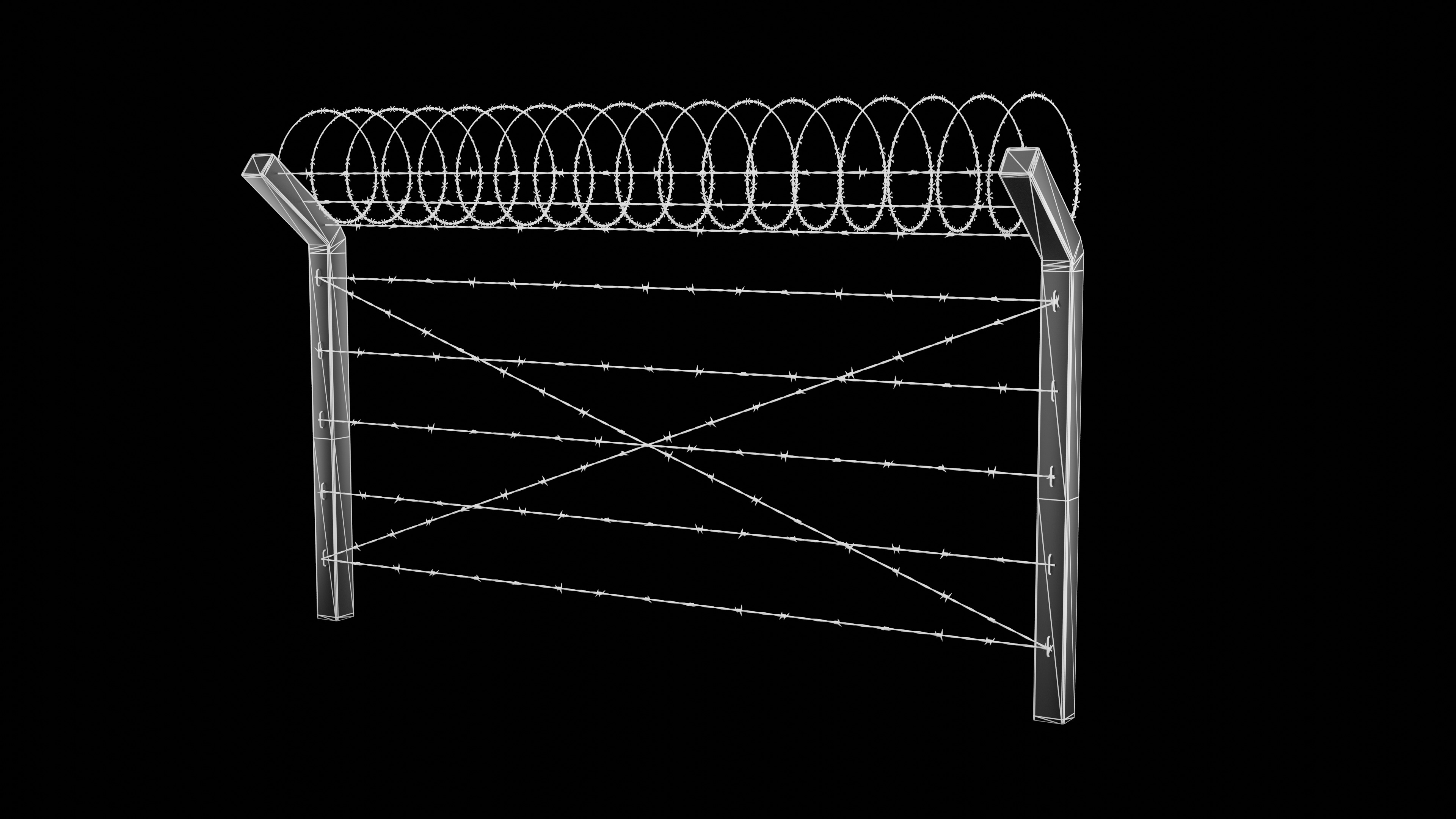 Concrete Post Barbed Wire Fence Low-poly 3D model_9