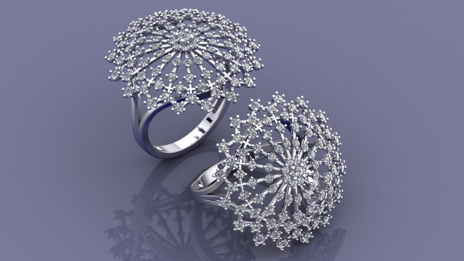 ELEGANT SNOWFLAKE DIAMOND RING 3D print model_3