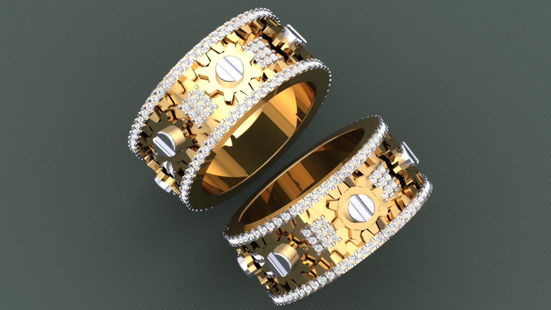 DIAMOND MECHANICAL GEAR  RING 3D print model_3