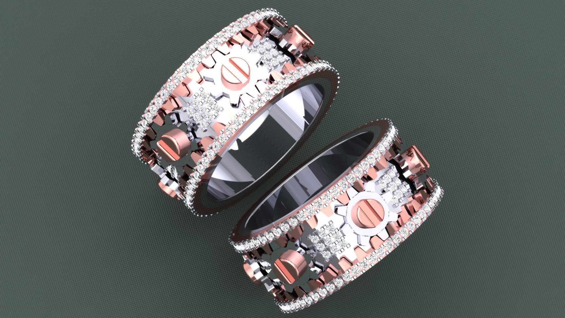 DIAMOND MECHANICAL GEAR  RING 3D print model_4