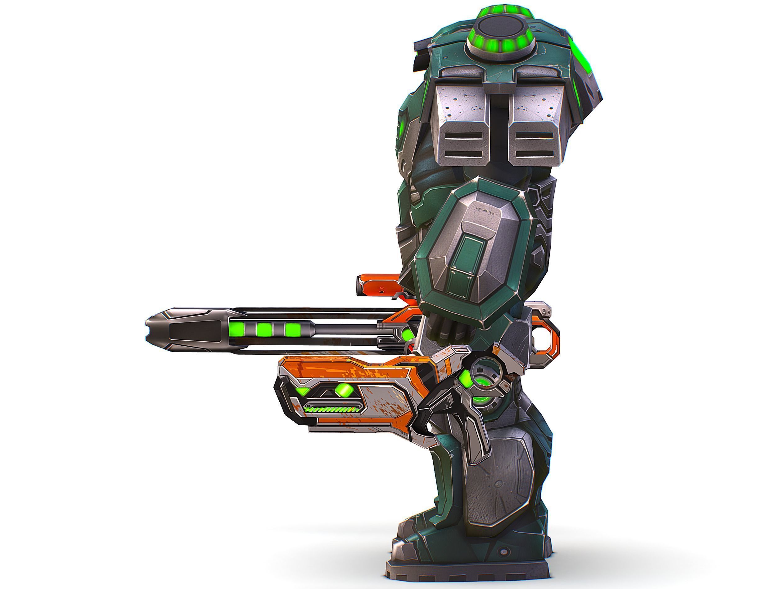 Cartoon Sci-Fi Cyborg Drone Sniper Soldier Low-poly 3D model_8