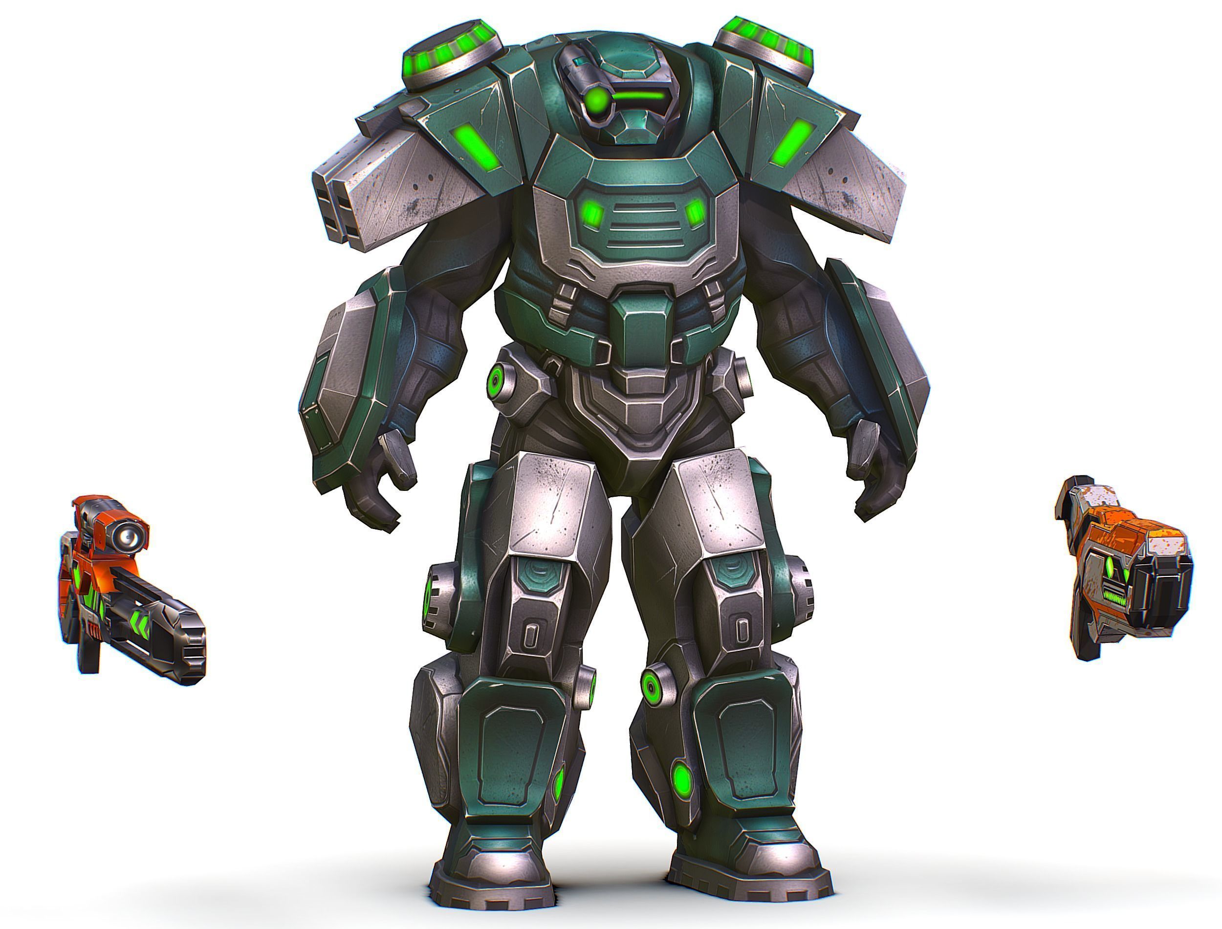 Cartoon Sci-Fi Cyborg Drone Sniper Soldier Low-poly 3D model_1