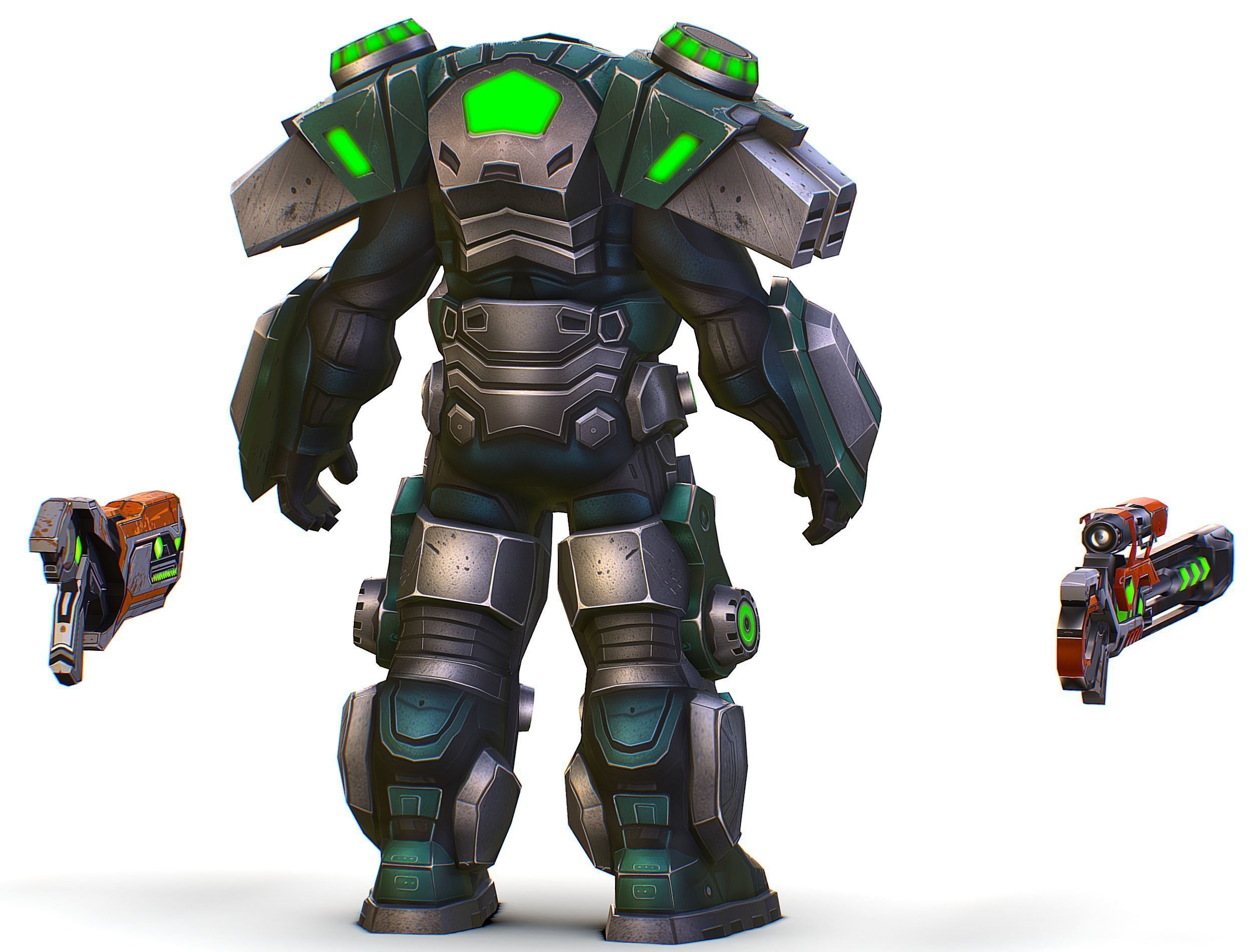 Cartoon Sci-Fi Cyborg Drone Sniper Soldier Low-poly 3D model_15