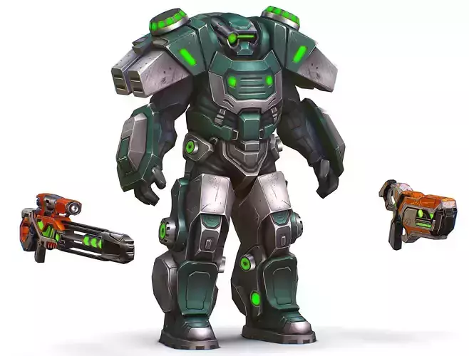 Cartoon Sci-Fi Cyborg Drone Sniper Soldier Low-poly 3D model