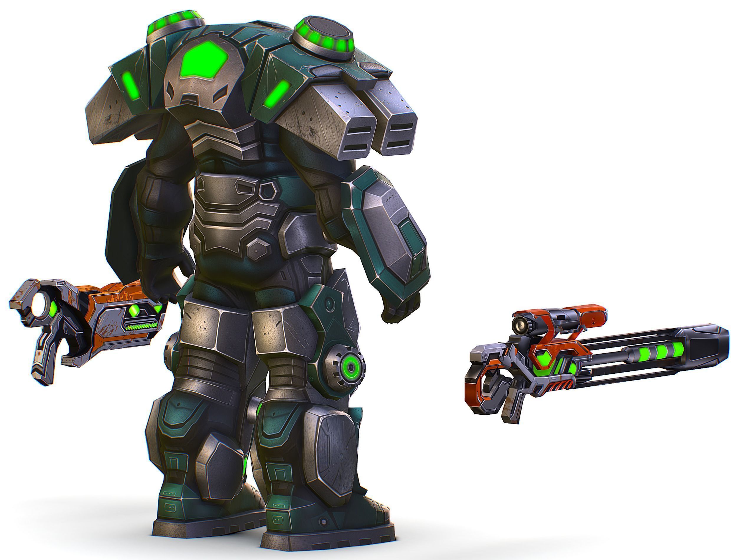 Cartoon Sci-Fi Cyborg Drone Sniper Soldier Low-poly 3D model_17