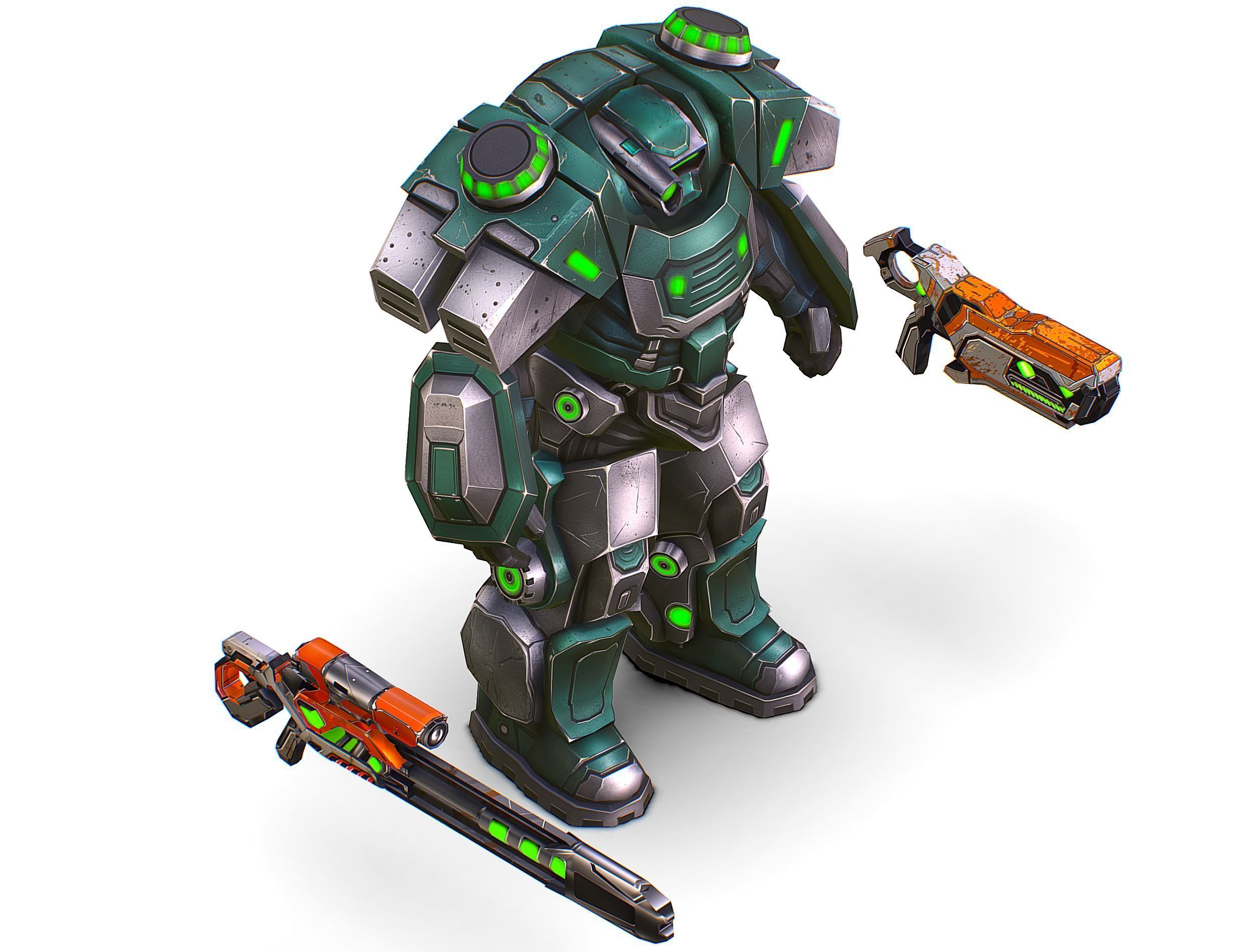 Cartoon Sci-Fi Cyborg Drone Sniper Soldier Low-poly 3D model_42