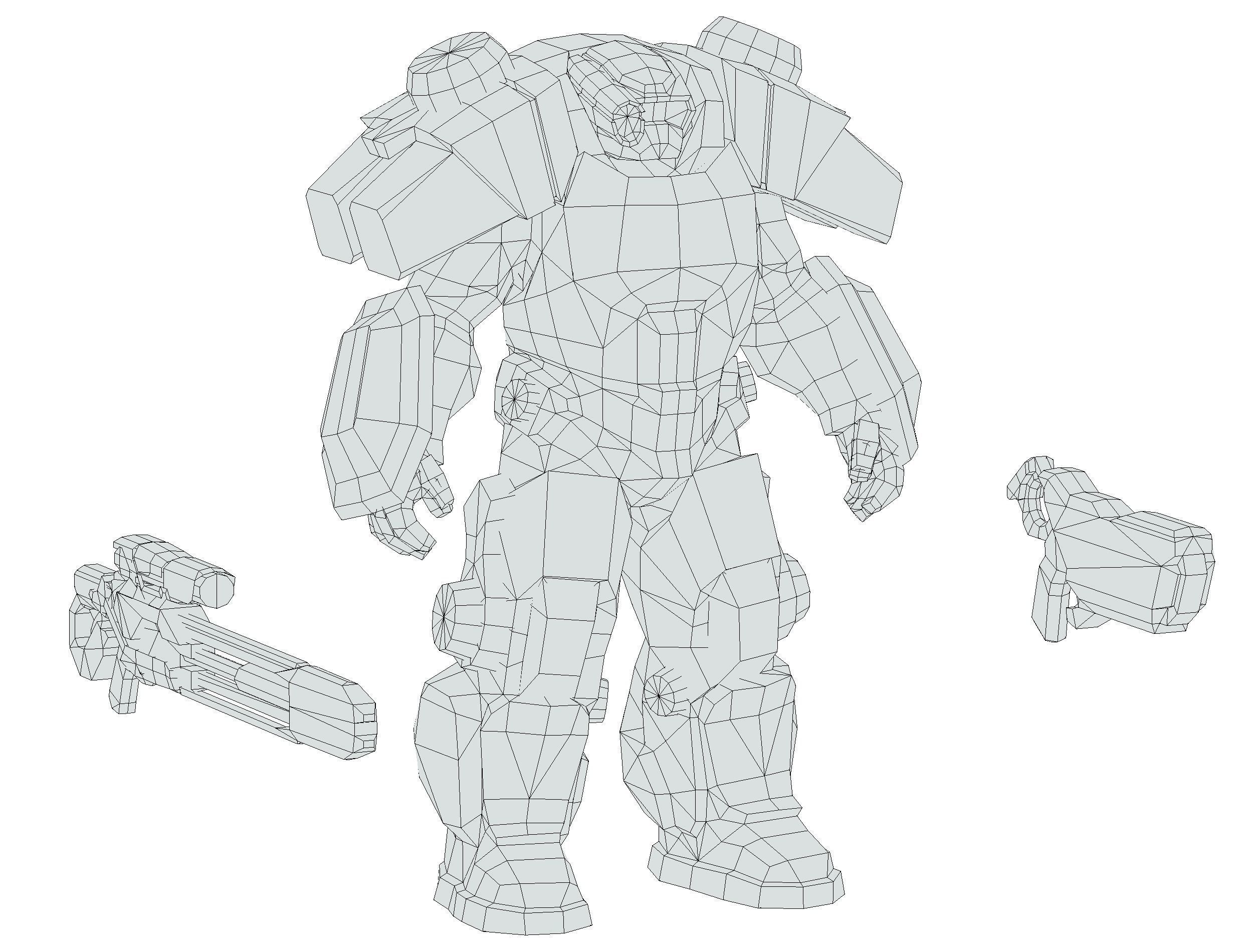 Cartoon Sci-Fi Cyborg Drone Sniper Soldier Low-poly 3D model_55