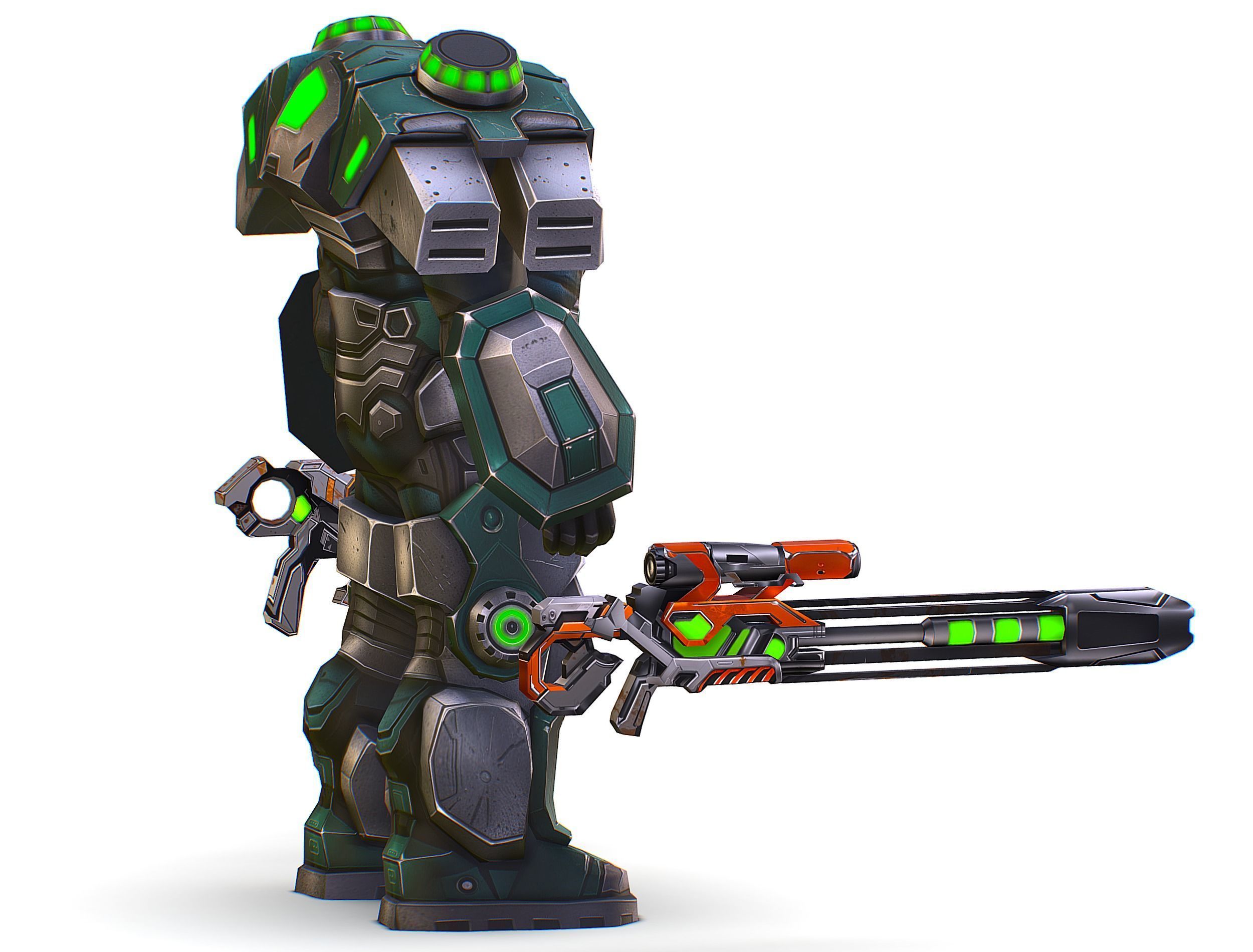 Cartoon Sci-Fi Cyborg Drone Sniper Soldier Low-poly 3D model_19