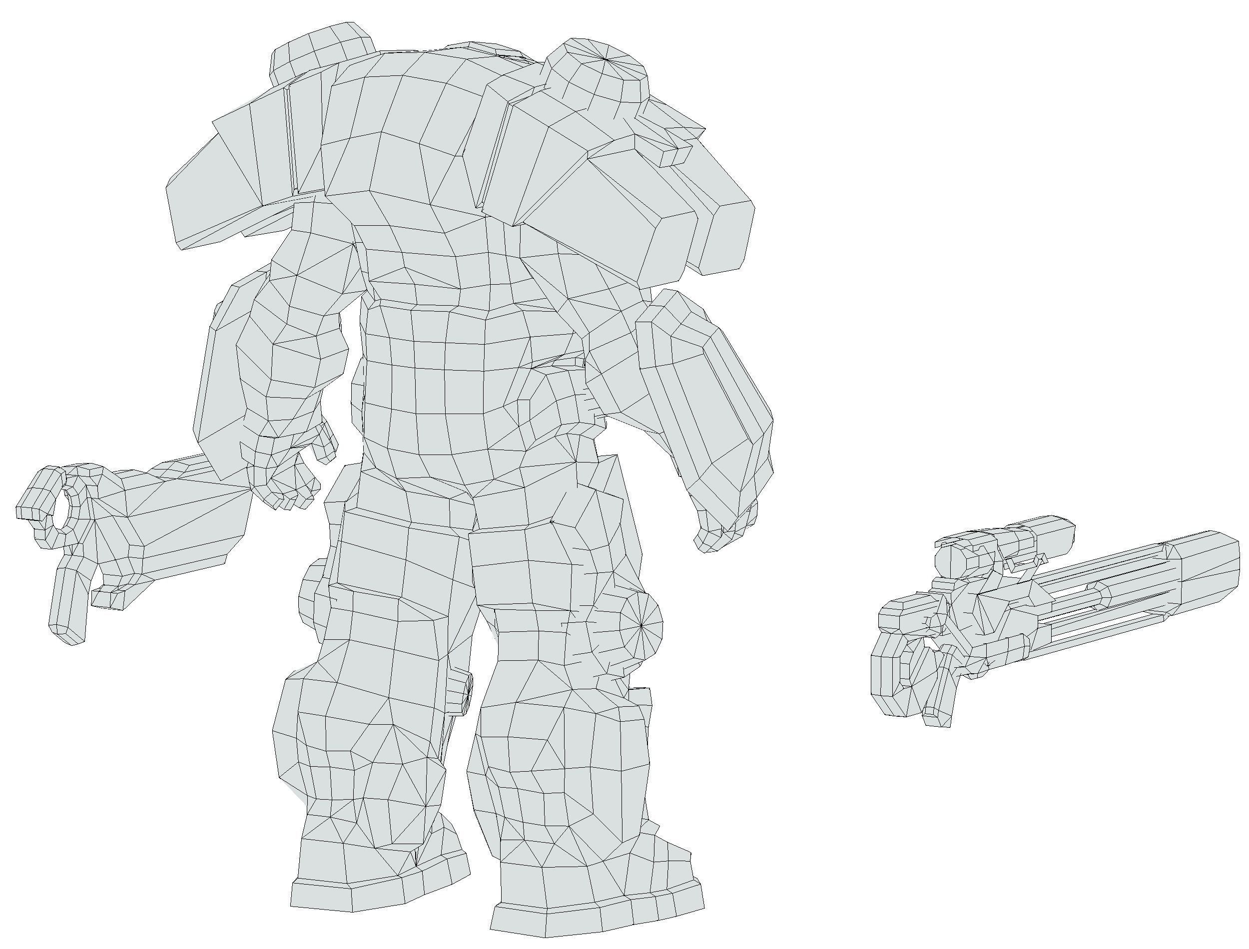 Cartoon Sci-Fi Cyborg Drone Sniper Soldier Low-poly 3D model_59