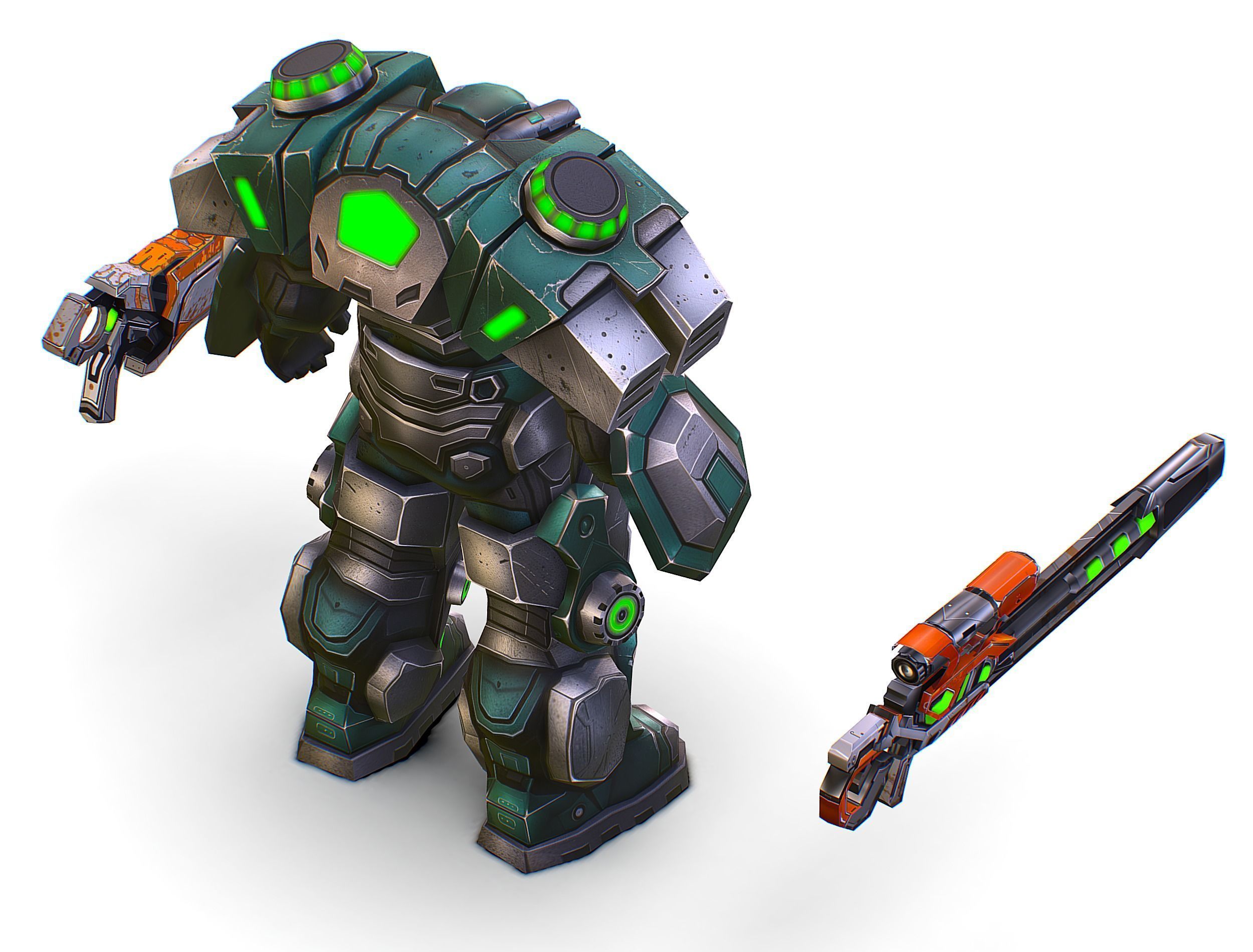 Cartoon Sci-Fi Cyborg Drone Sniper Soldier Low-poly 3D model_43