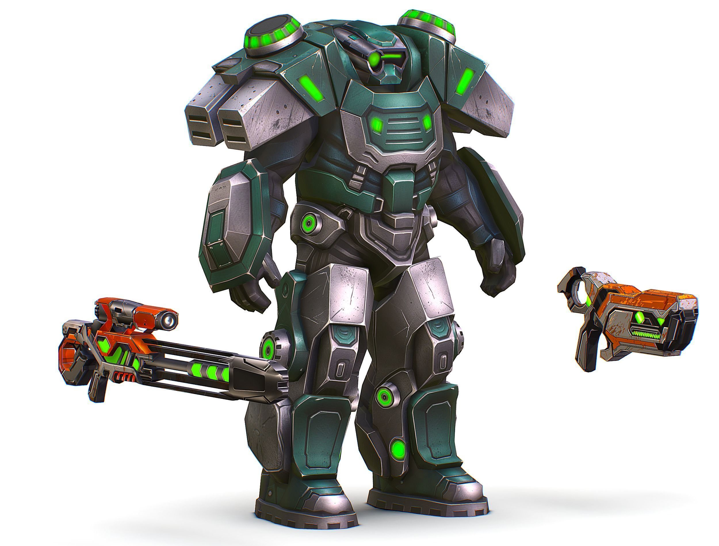 Cartoon Sci-Fi Cyborg Drone Sniper Soldier Low-poly 3D model_22