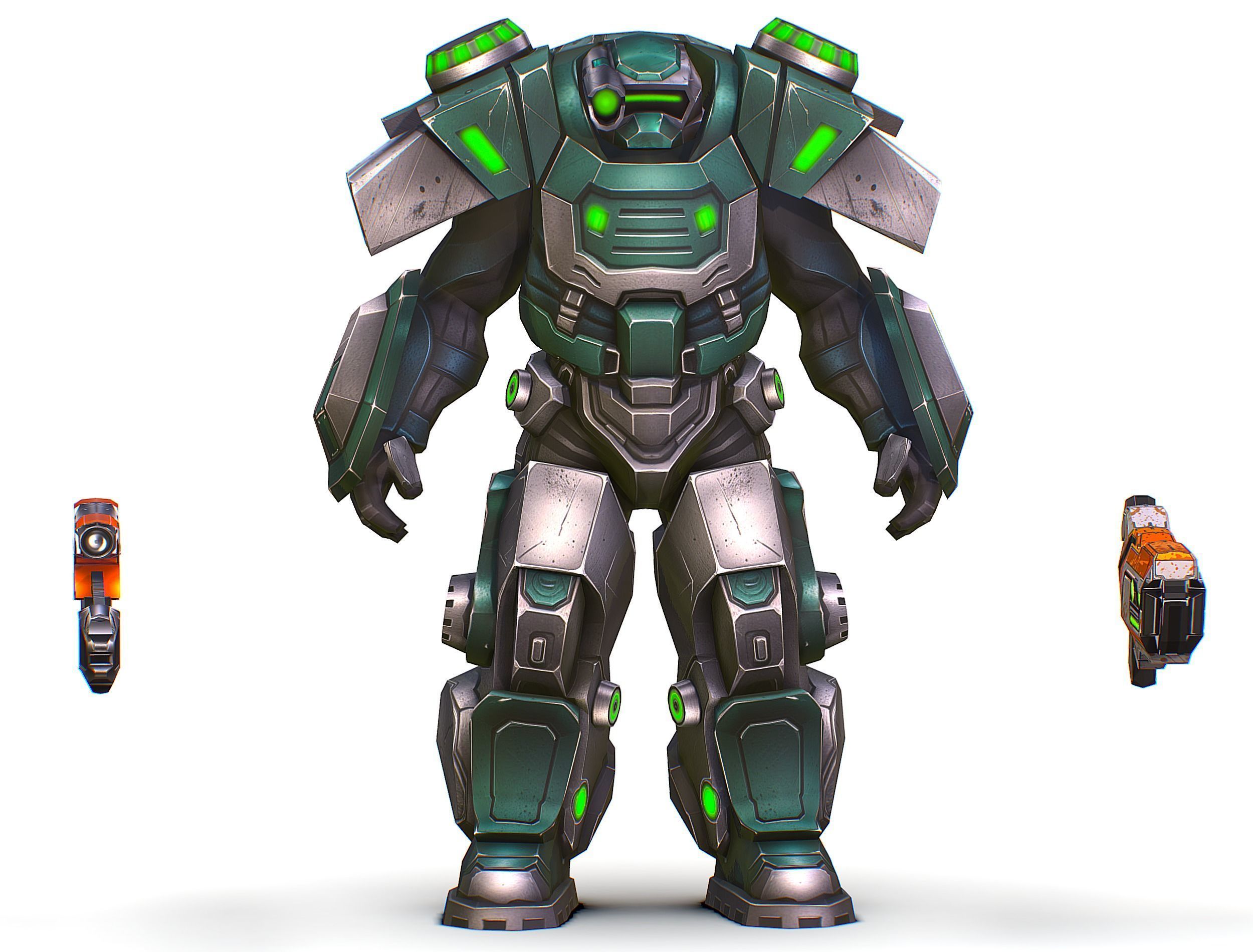 Cartoon Sci-Fi Cyborg Drone Sniper Soldier Low-poly 3D model_2