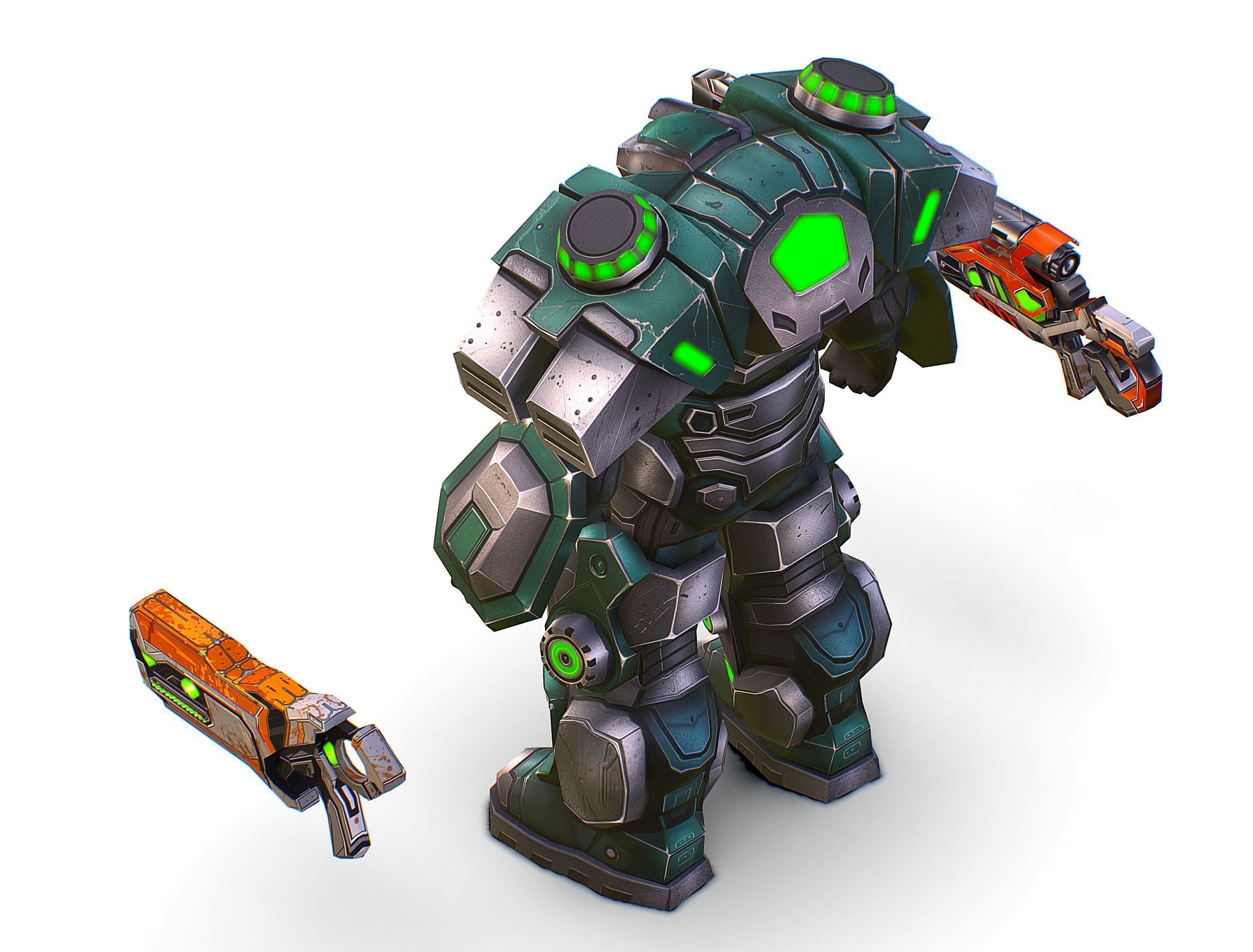 Cartoon Sci-Fi Cyborg Drone Sniper Soldier Low-poly 3D model_44