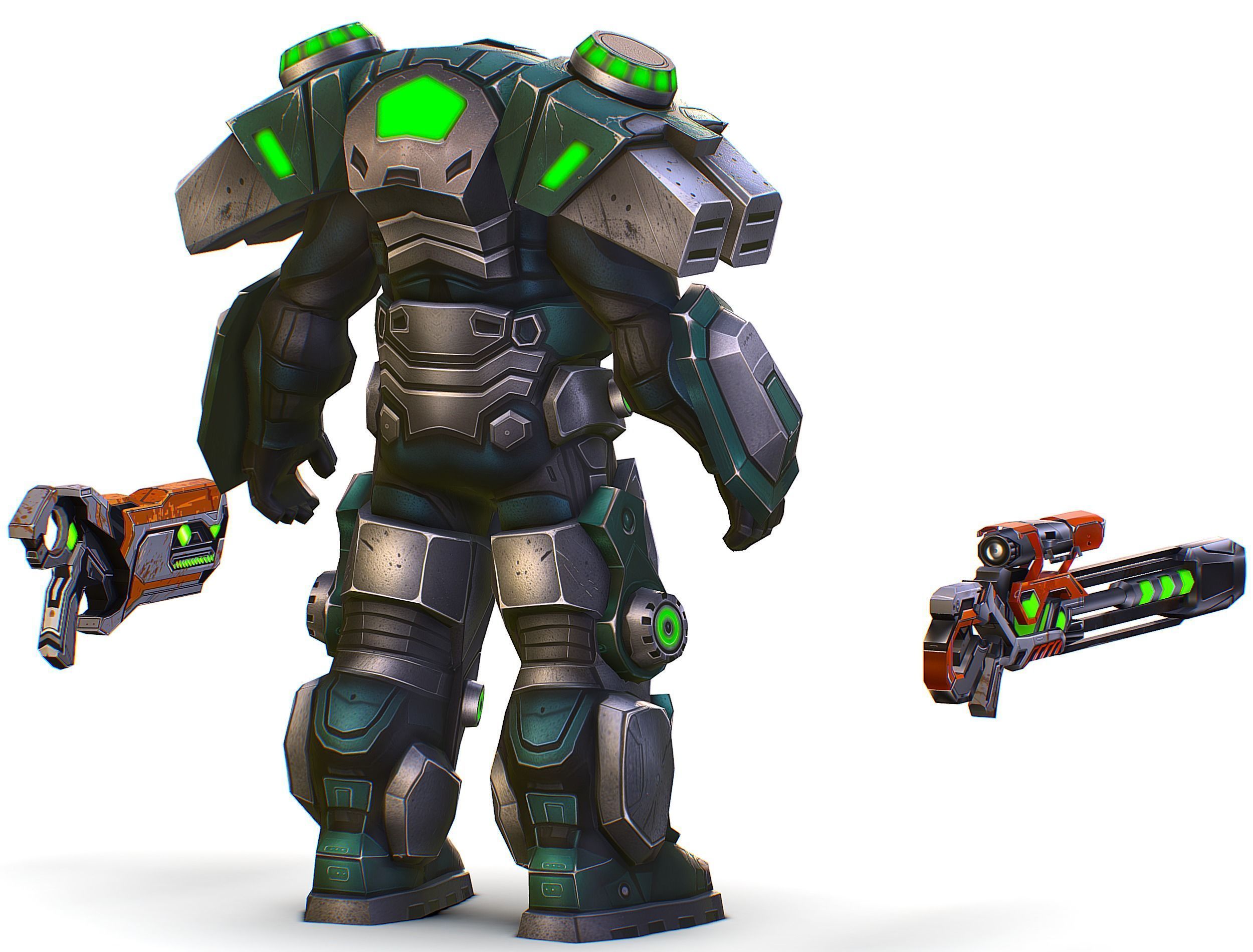 Cartoon Sci-Fi Cyborg Drone Sniper Soldier Low-poly 3D model_16