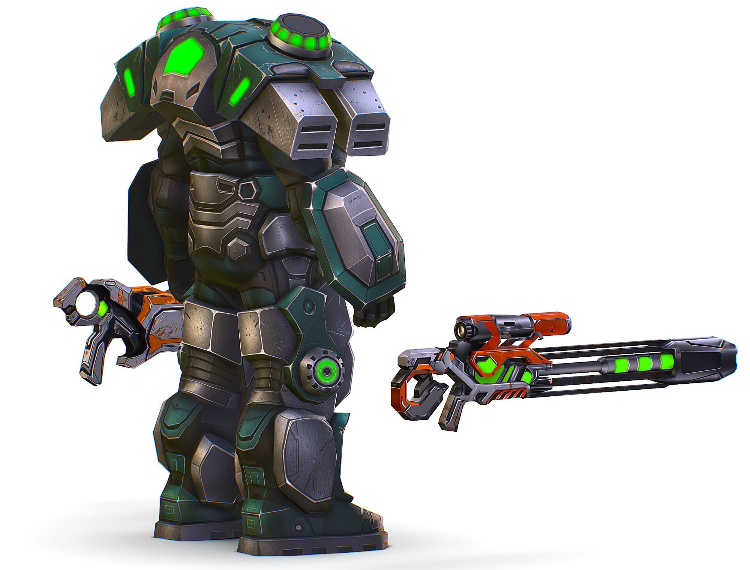 Cartoon Sci-Fi Cyborg Drone Sniper Soldier Low-poly 3D model_18