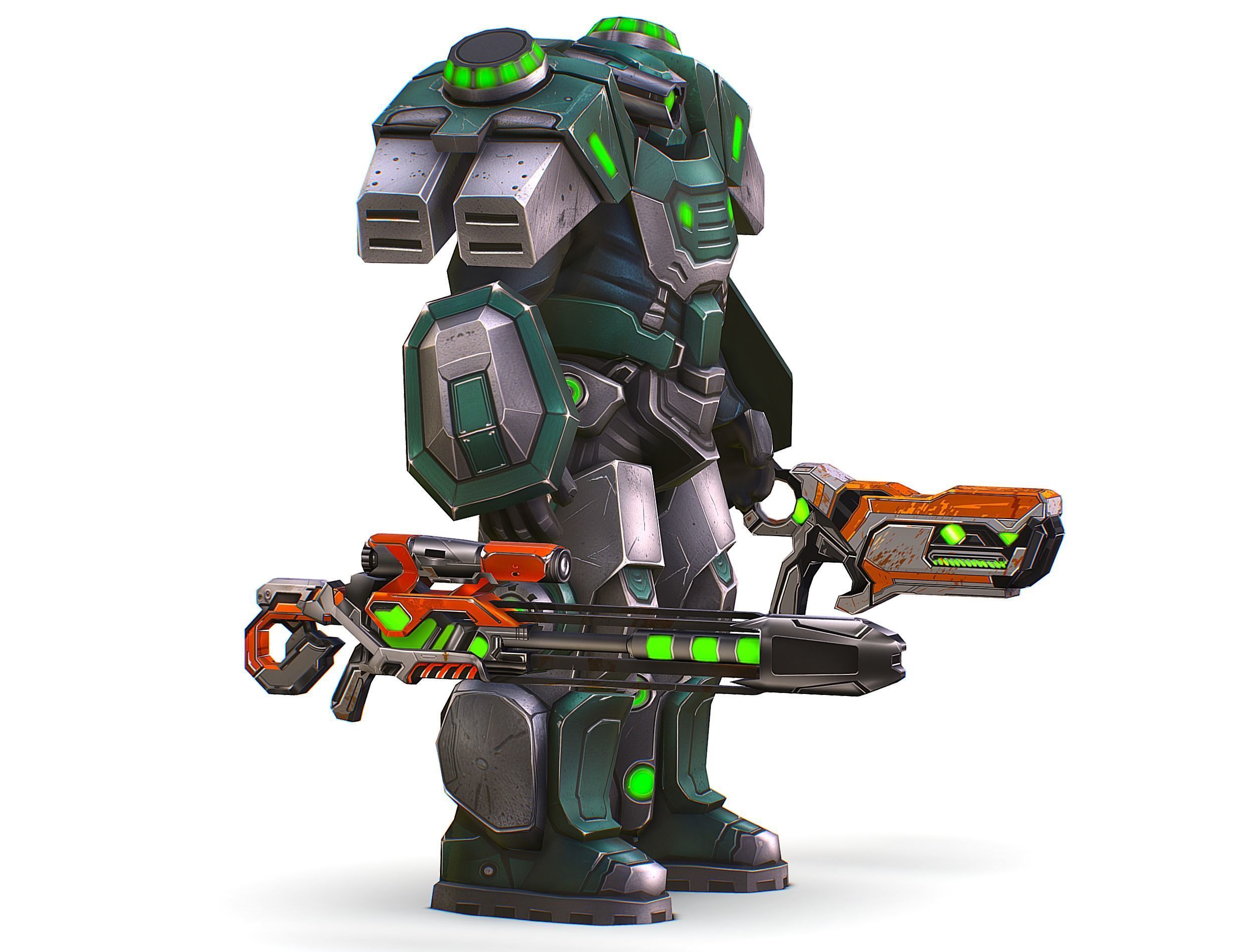 Cartoon Sci-Fi Cyborg Drone Sniper Soldier Low-poly 3D model_21