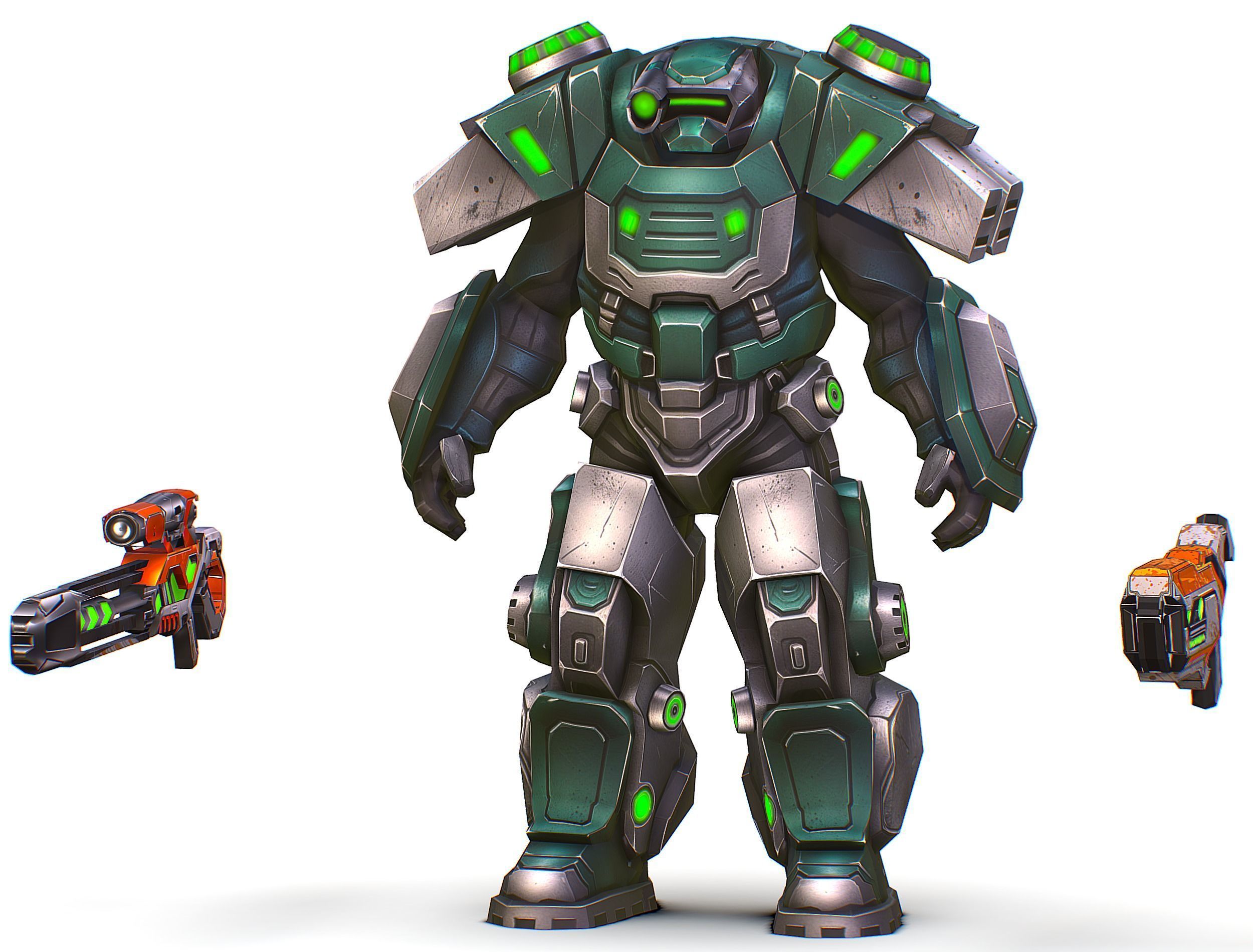 Cartoon Sci-Fi Cyborg Drone Sniper Soldier Low-poly 3D model_3