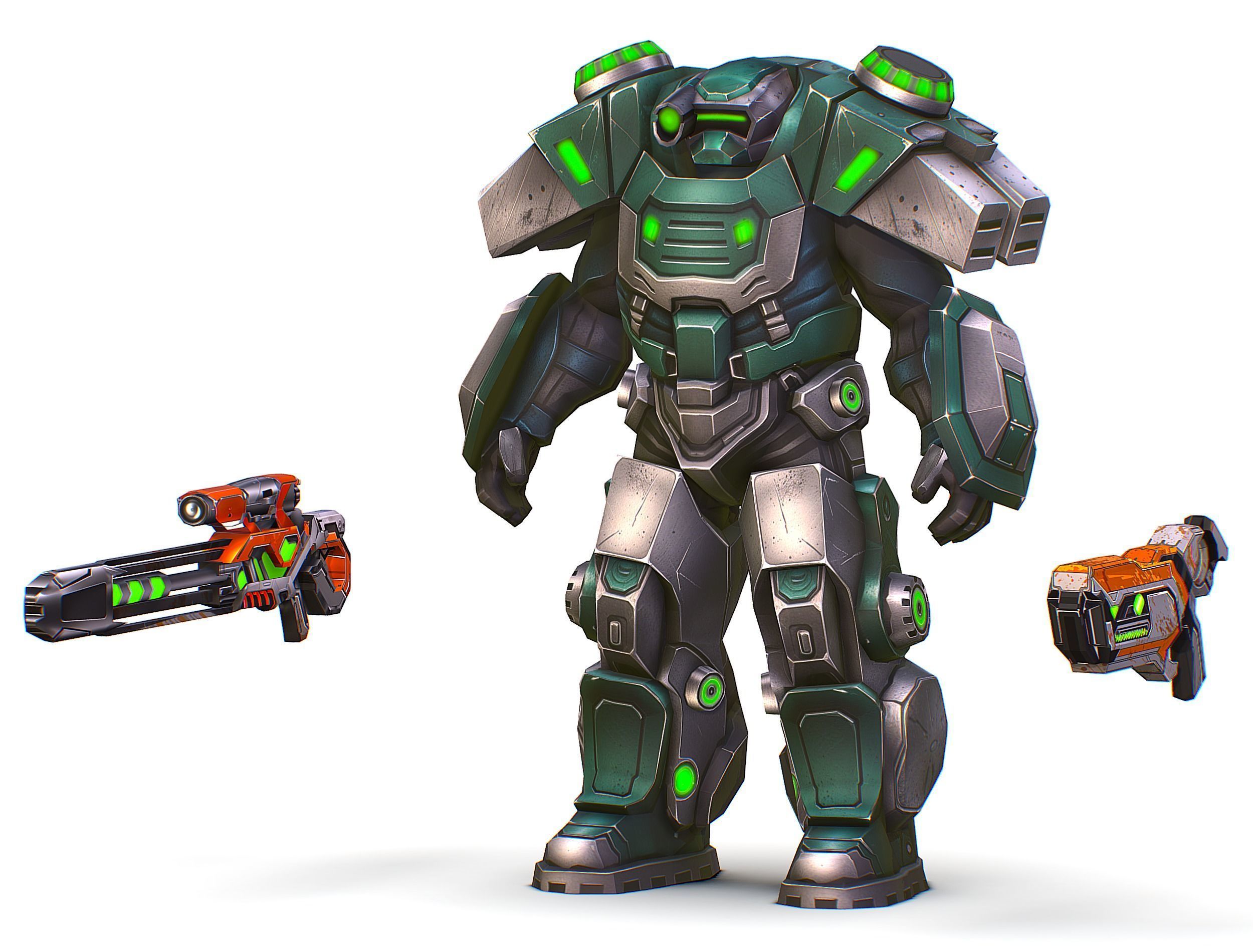 Cartoon Sci-Fi Cyborg Drone Sniper Soldier Low-poly 3D model_4