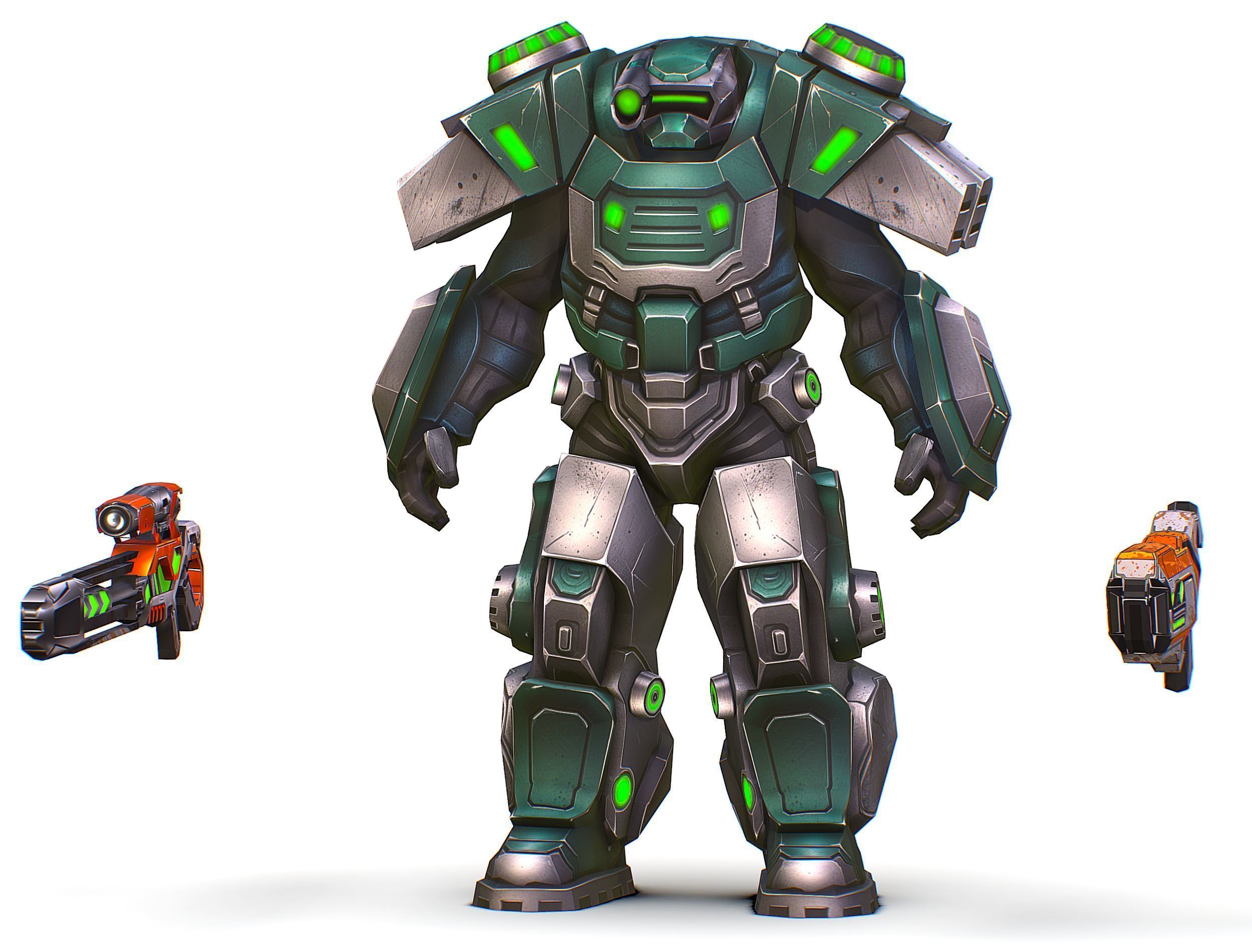 Cartoon Sci-Fi Cyborg Drone Sniper Soldier Low-poly 3D model_24