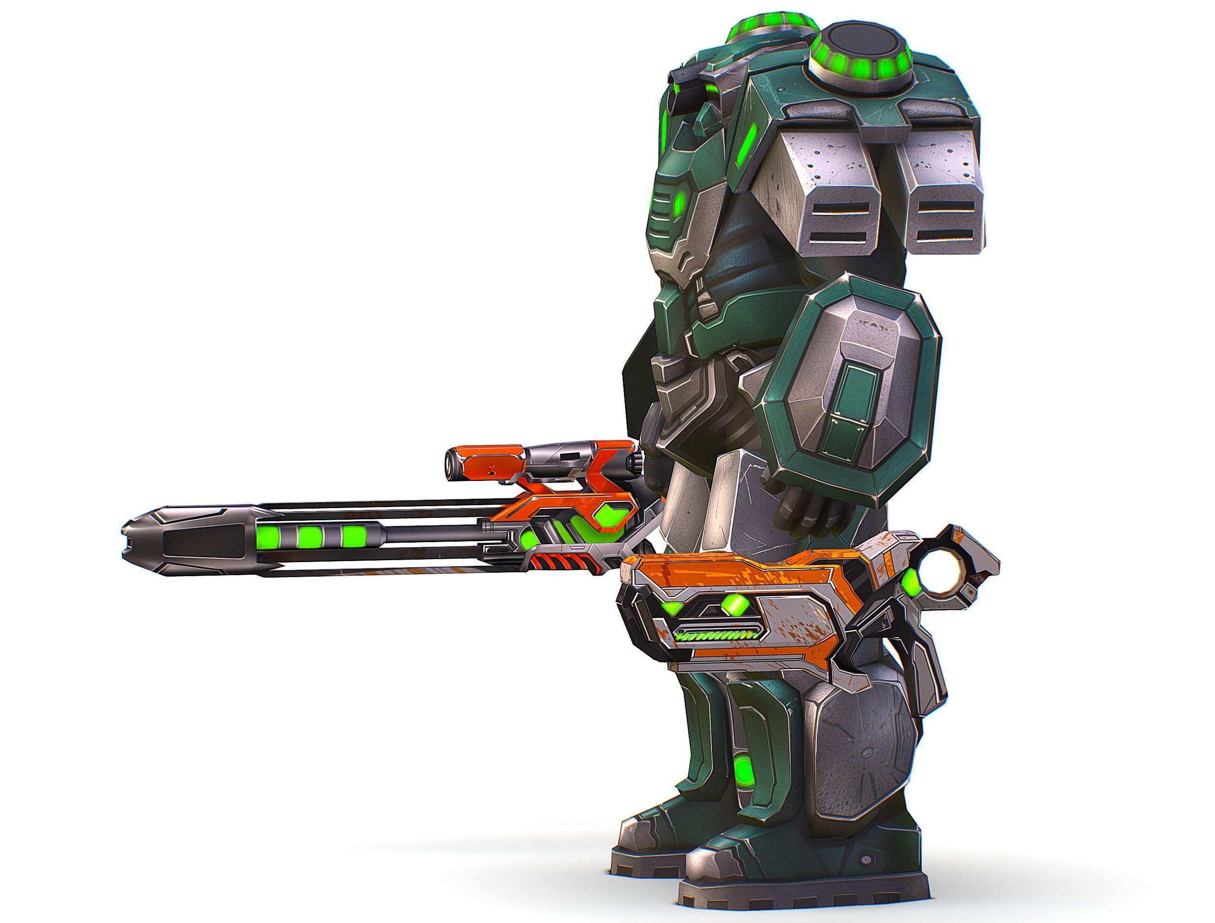 Cartoon Sci-Fi Cyborg Drone Sniper Soldier Low-poly 3D model_7