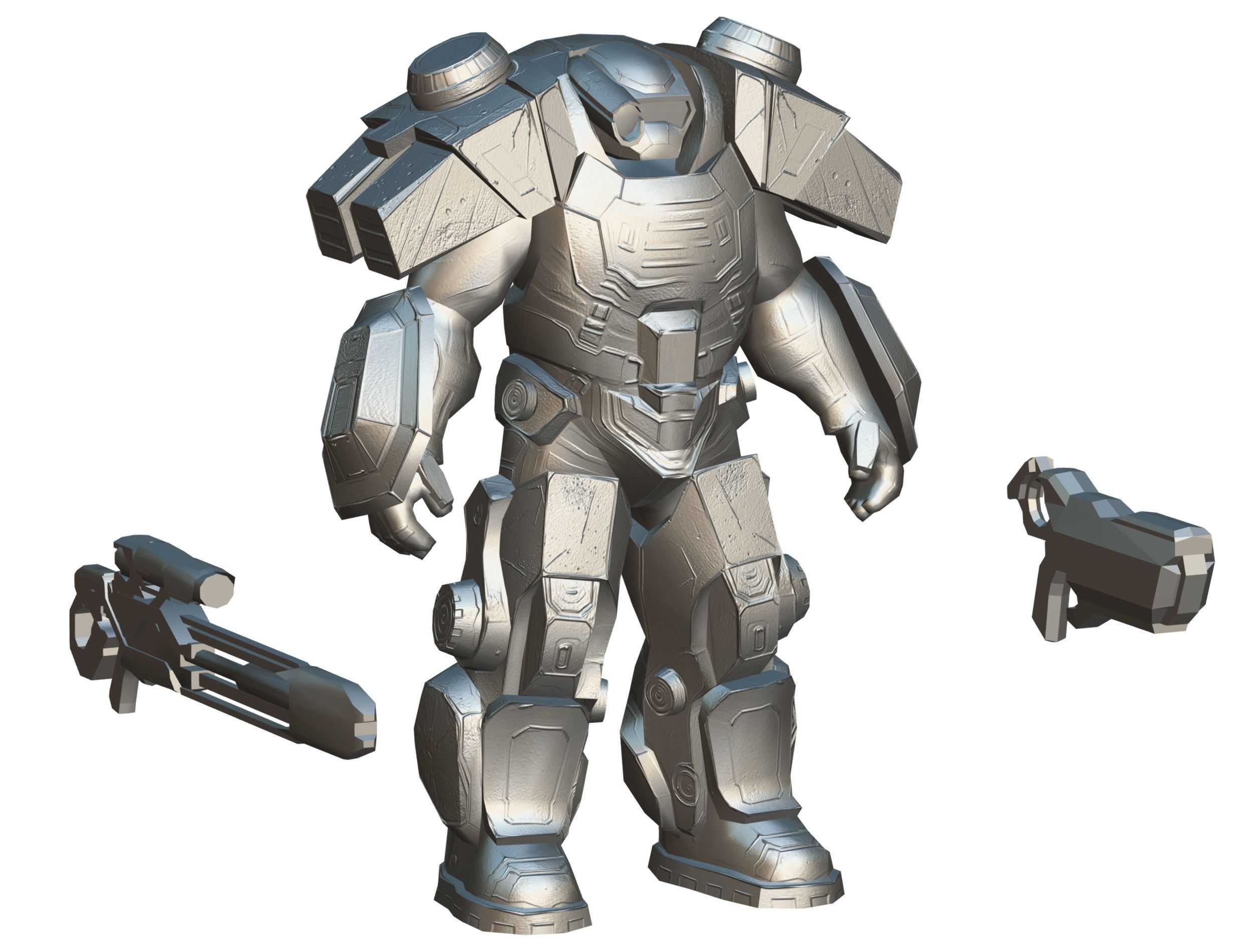 Cartoon Sci-Fi Cyborg Drone Sniper Soldier Low-poly 3D model_54