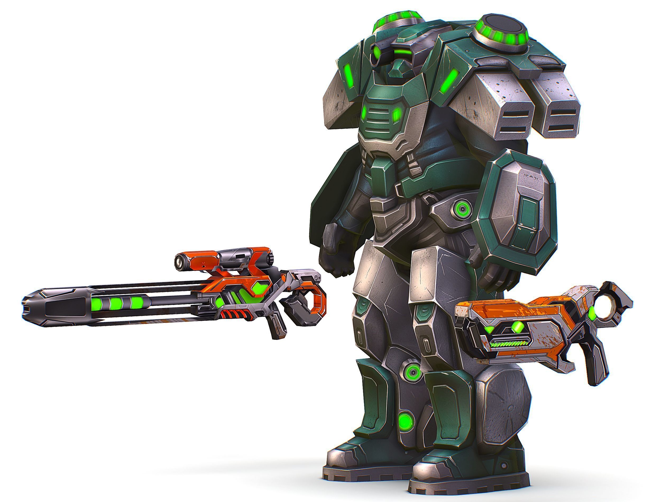 Cartoon Sci-Fi Cyborg Drone Sniper Soldier Low-poly 3D model_6