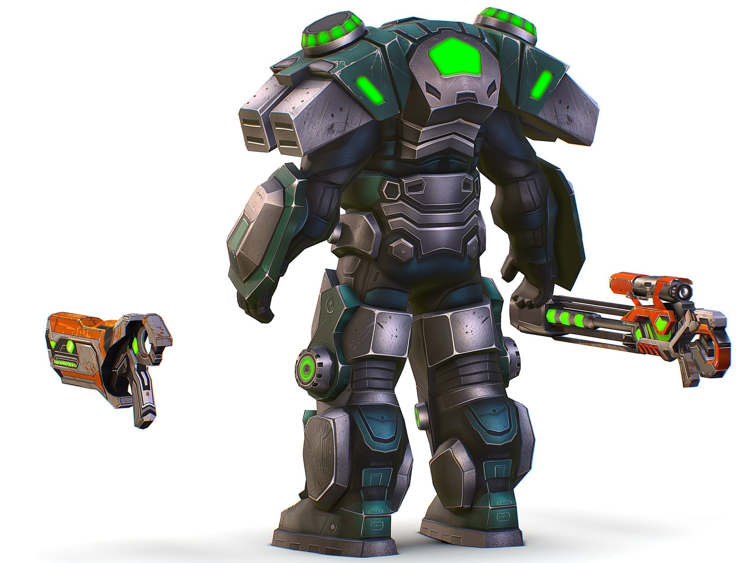 Cartoon Sci-Fi Cyborg Drone Sniper Soldier Low-poly 3D model_12