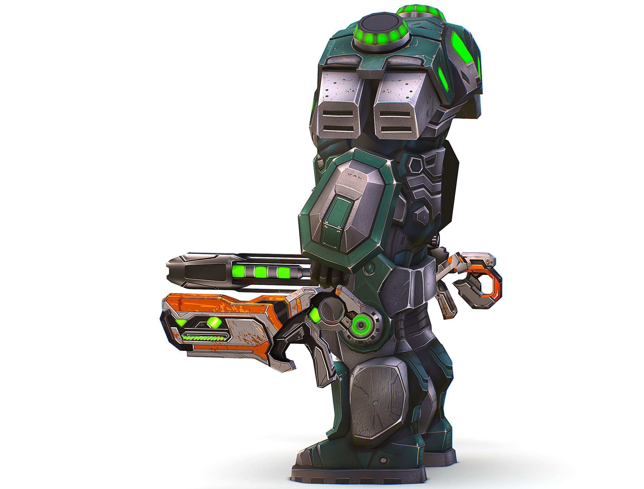 Cartoon Sci-Fi Cyborg Drone Sniper Soldier Low-poly 3D model_9