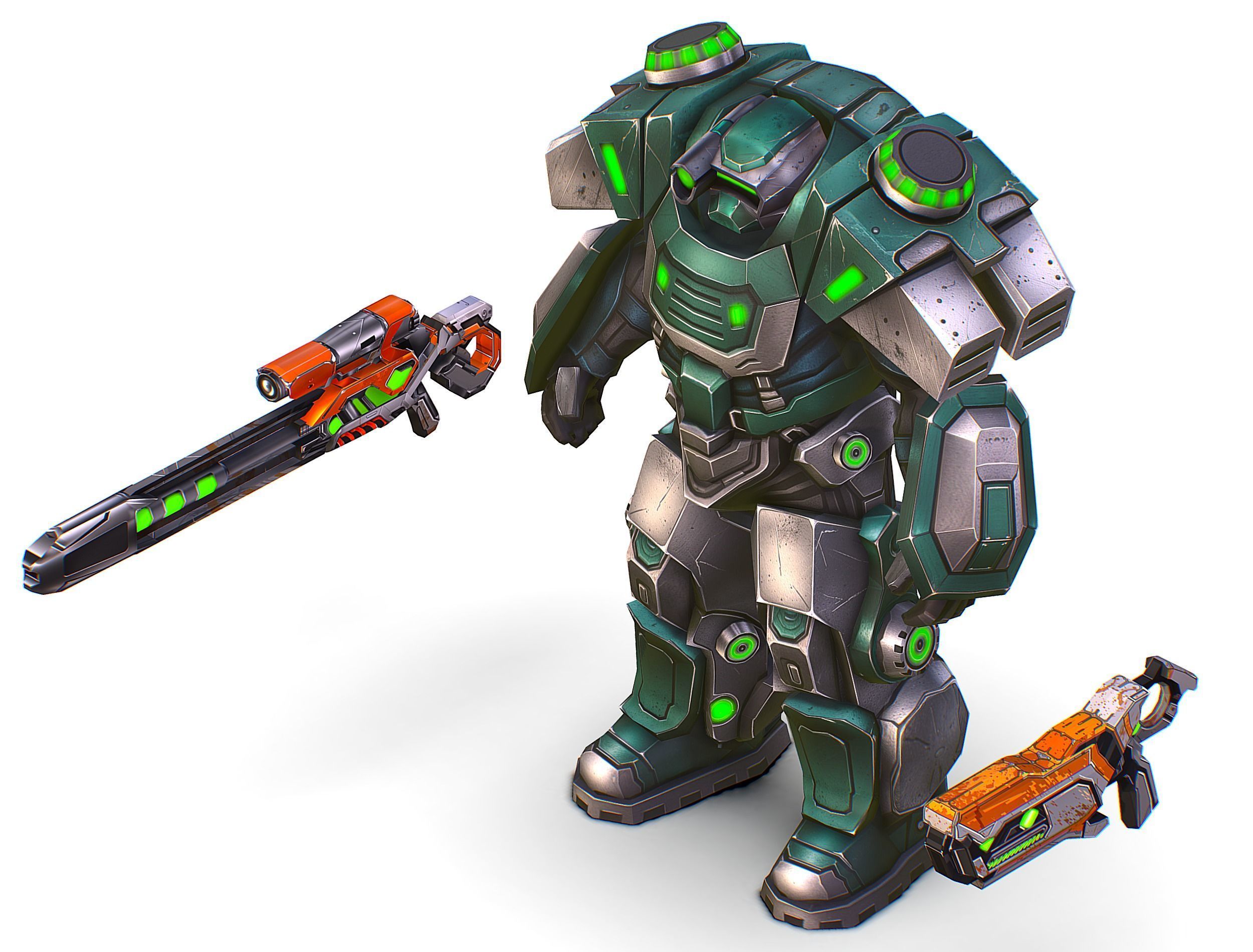 Cartoon Sci-Fi Cyborg Drone Sniper Soldier Low-poly 3D model_41