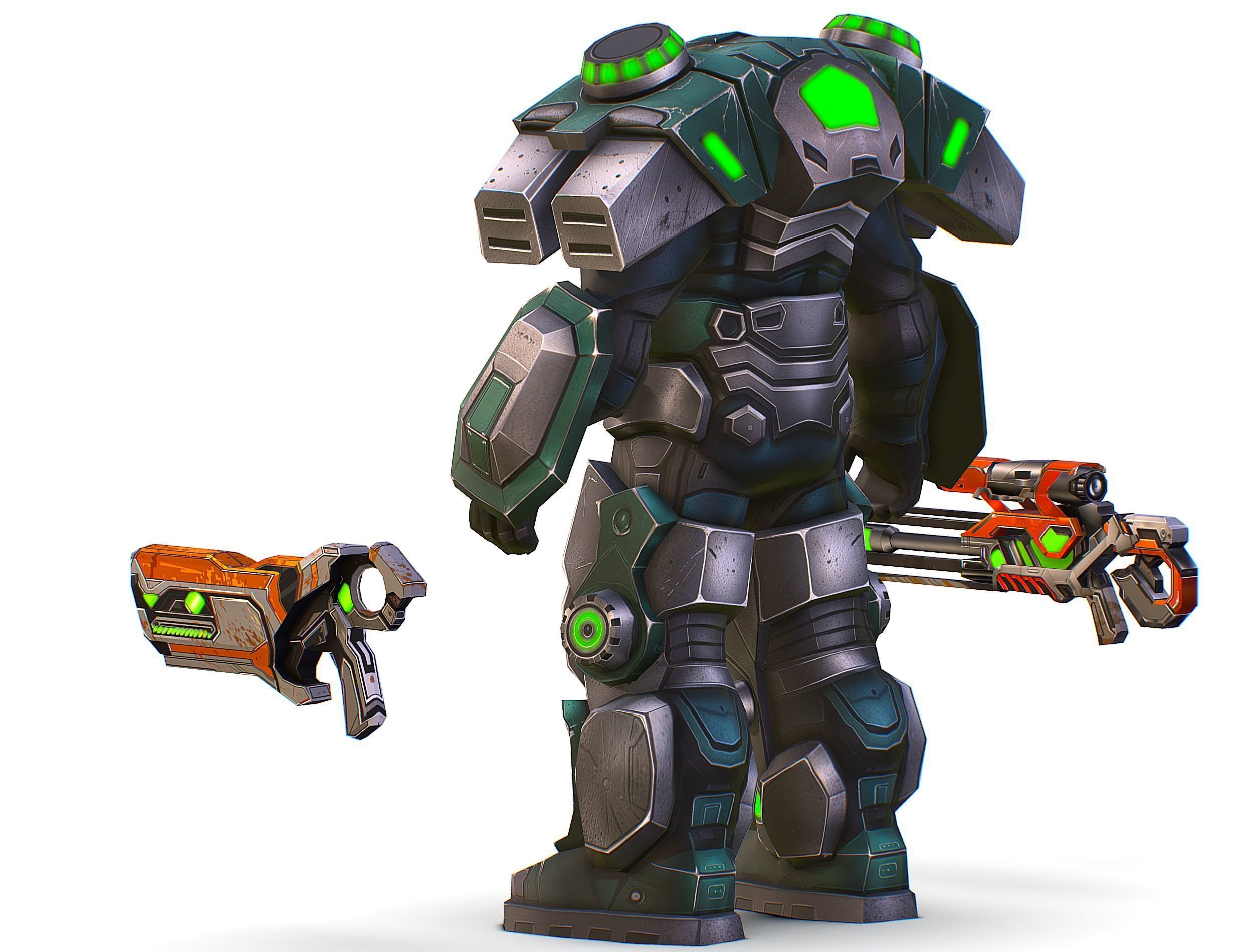 Cartoon Sci-Fi Cyborg Drone Sniper Soldier Low-poly 3D model_11