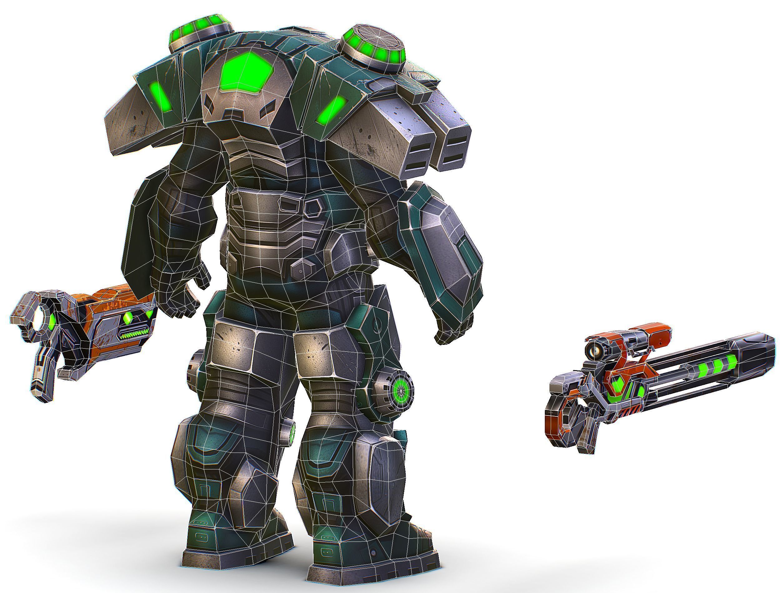 Cartoon Sci-Fi Cyborg Drone Sniper Soldier Low-poly 3D model_56