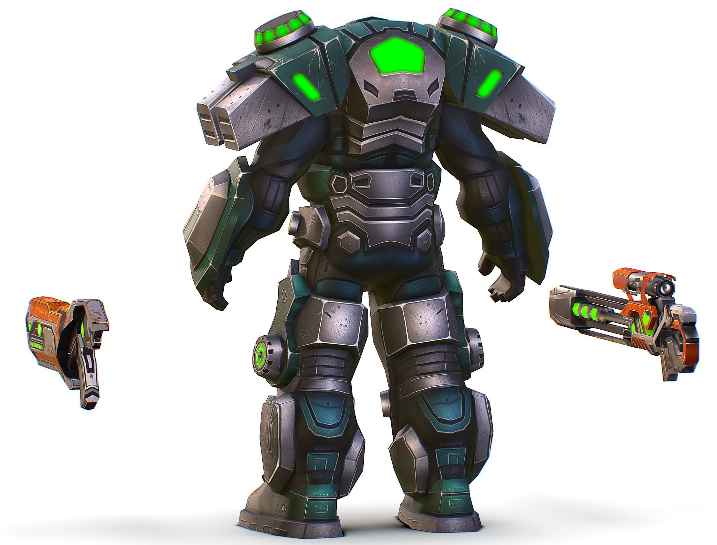 Cartoon Sci-Fi Cyborg Drone Sniper Soldier Low-poly 3D model_13