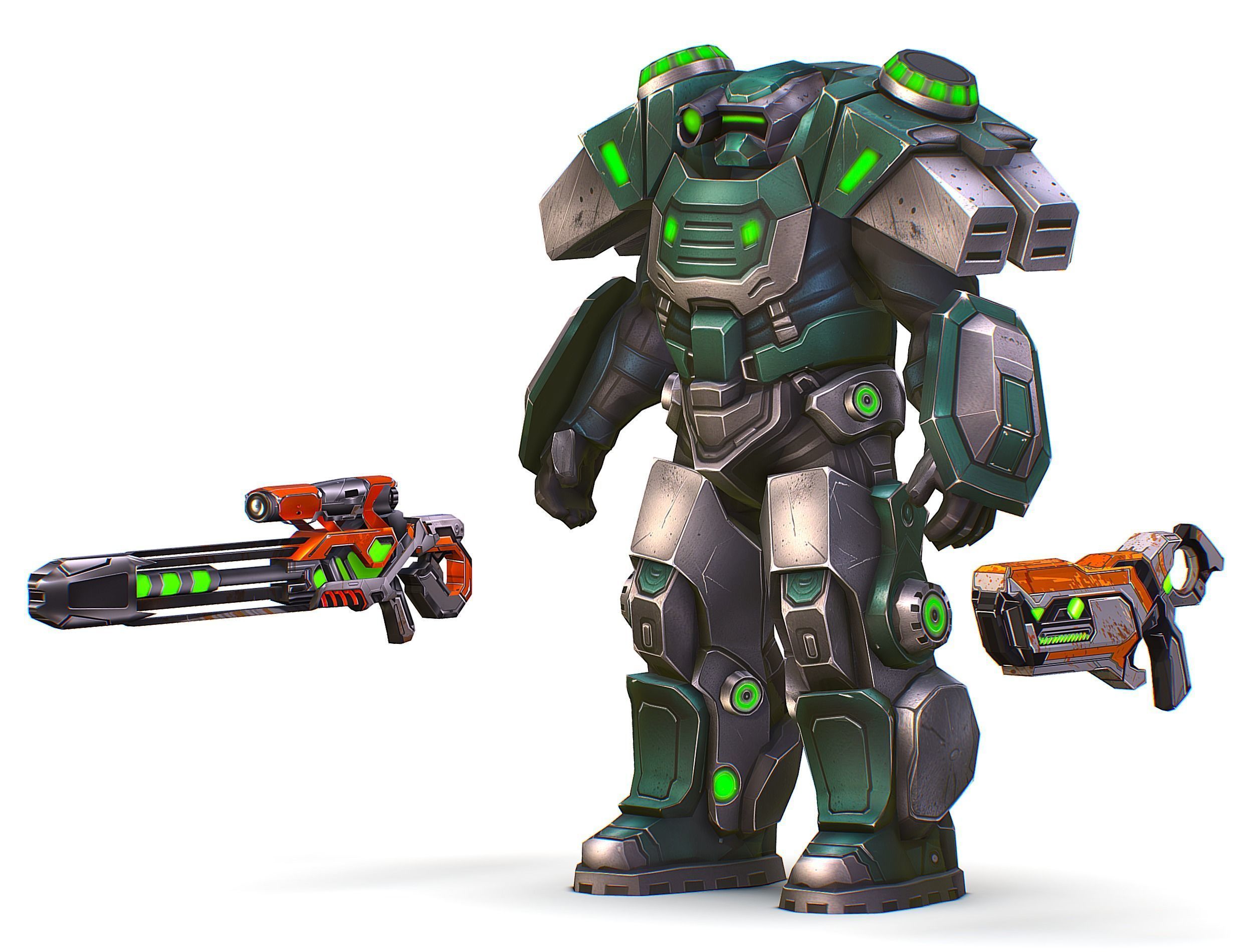 Cartoon Sci-Fi Cyborg Drone Sniper Soldier Low-poly 3D model_5