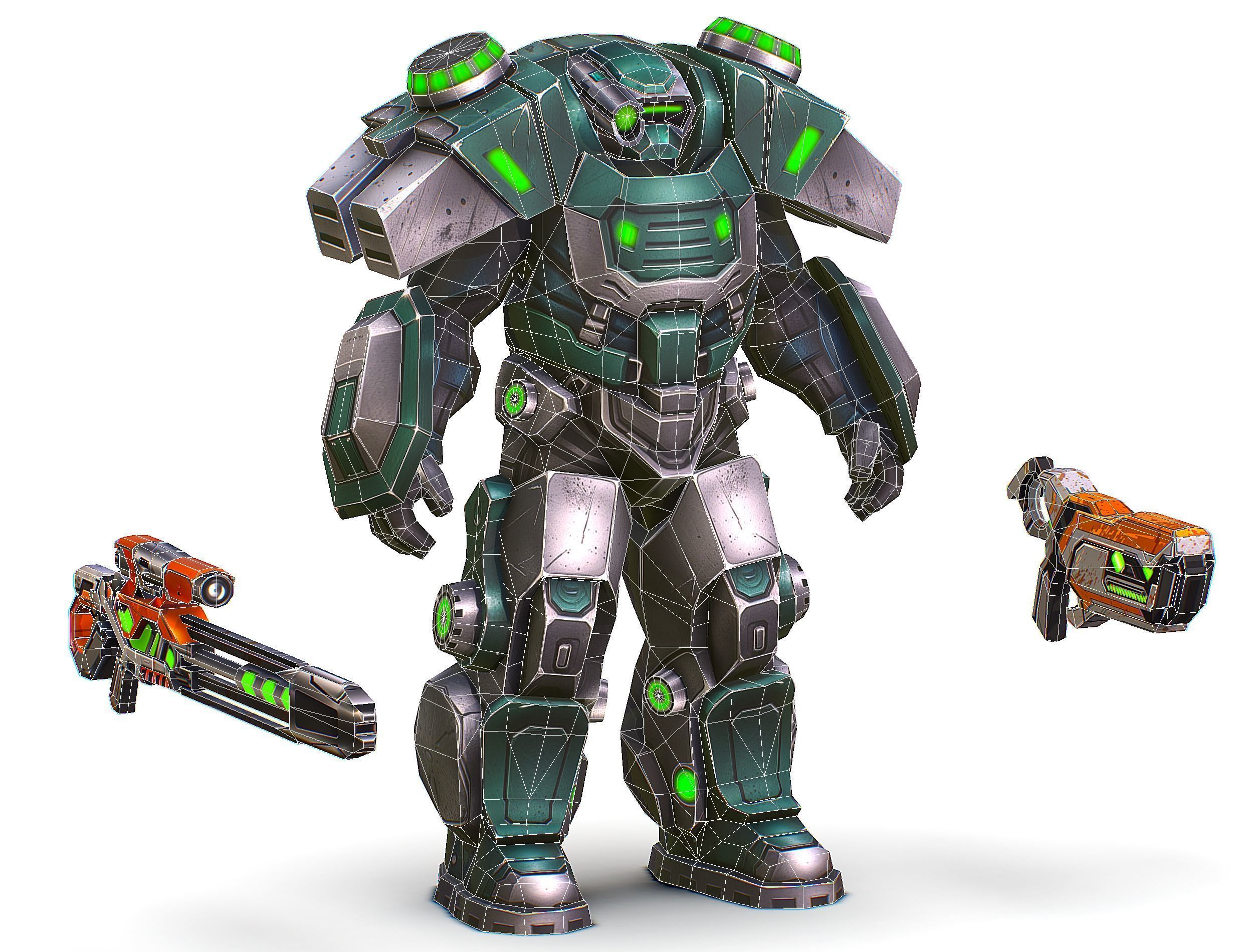 Cartoon Sci-Fi Cyborg Drone Sniper Soldier Low-poly 3D model_52