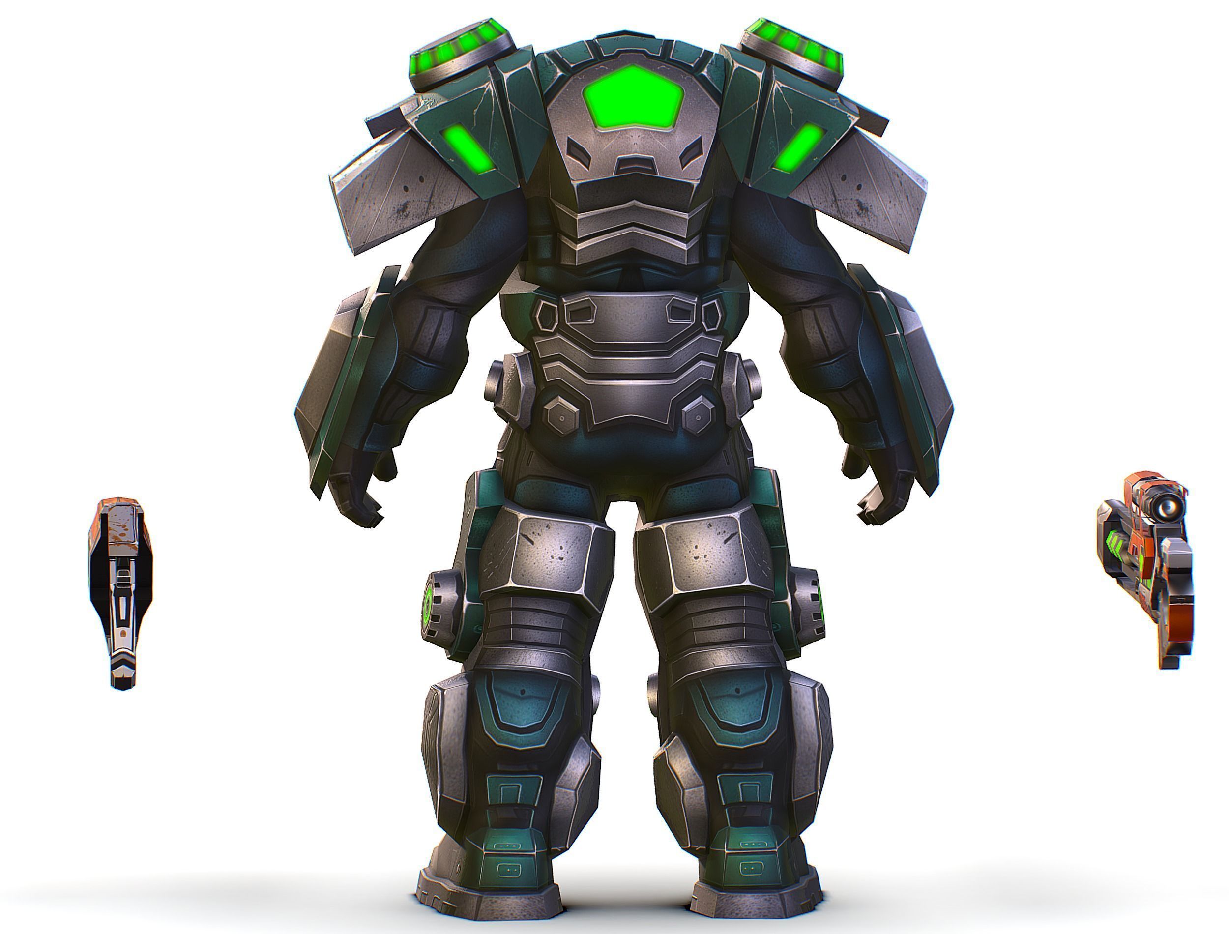 Cartoon Sci-Fi Cyborg Drone Sniper Soldier Low-poly 3D model_14