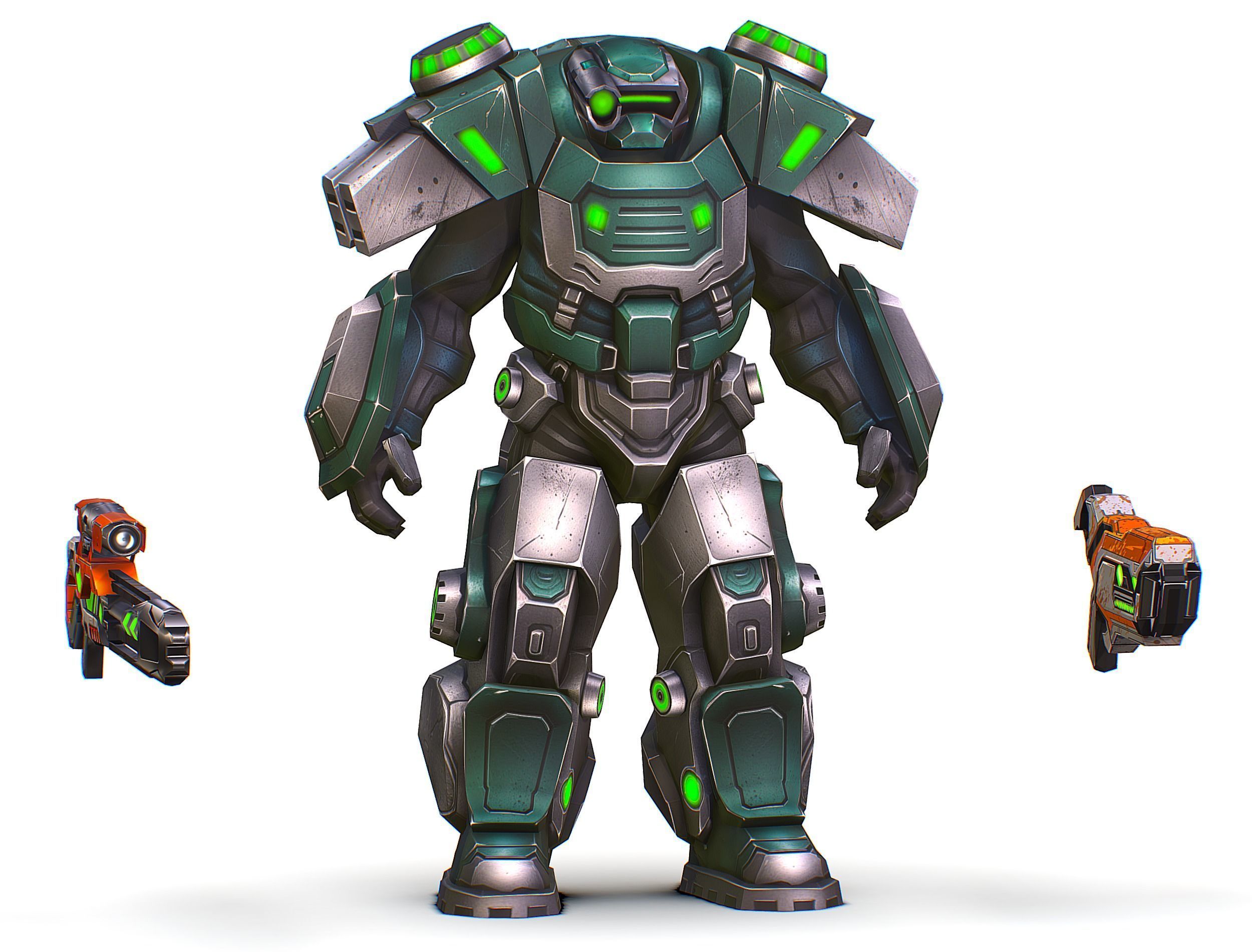 Cartoon Sci-Fi Cyborg Drone Sniper Soldier Low-poly 3D model_23