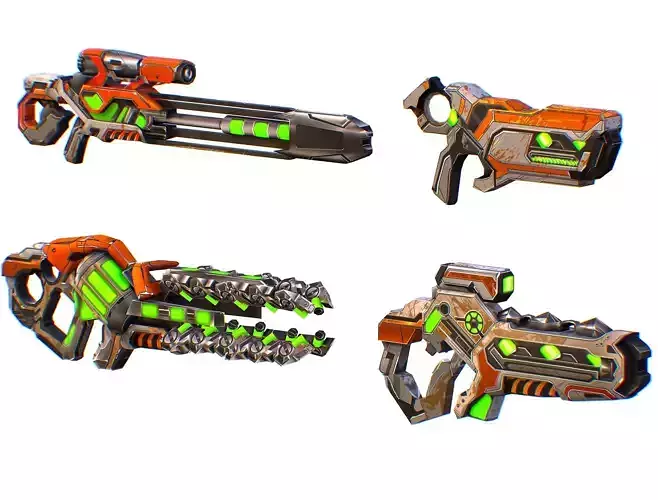 Weapons Set 4 Gun Pistol Assault rifle Sniper rifle machine gun 