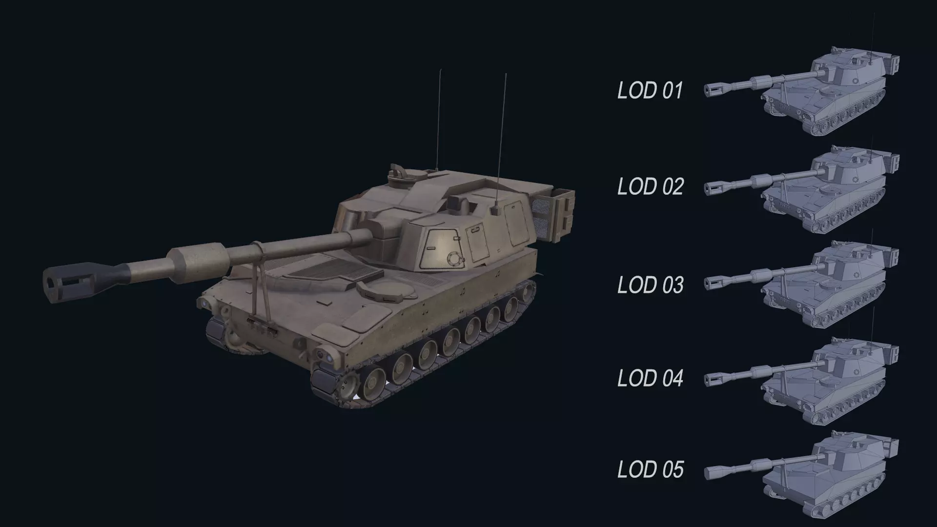 Asset - Army - M109 Howitzer Model Realistic Low-poly 3D model_0