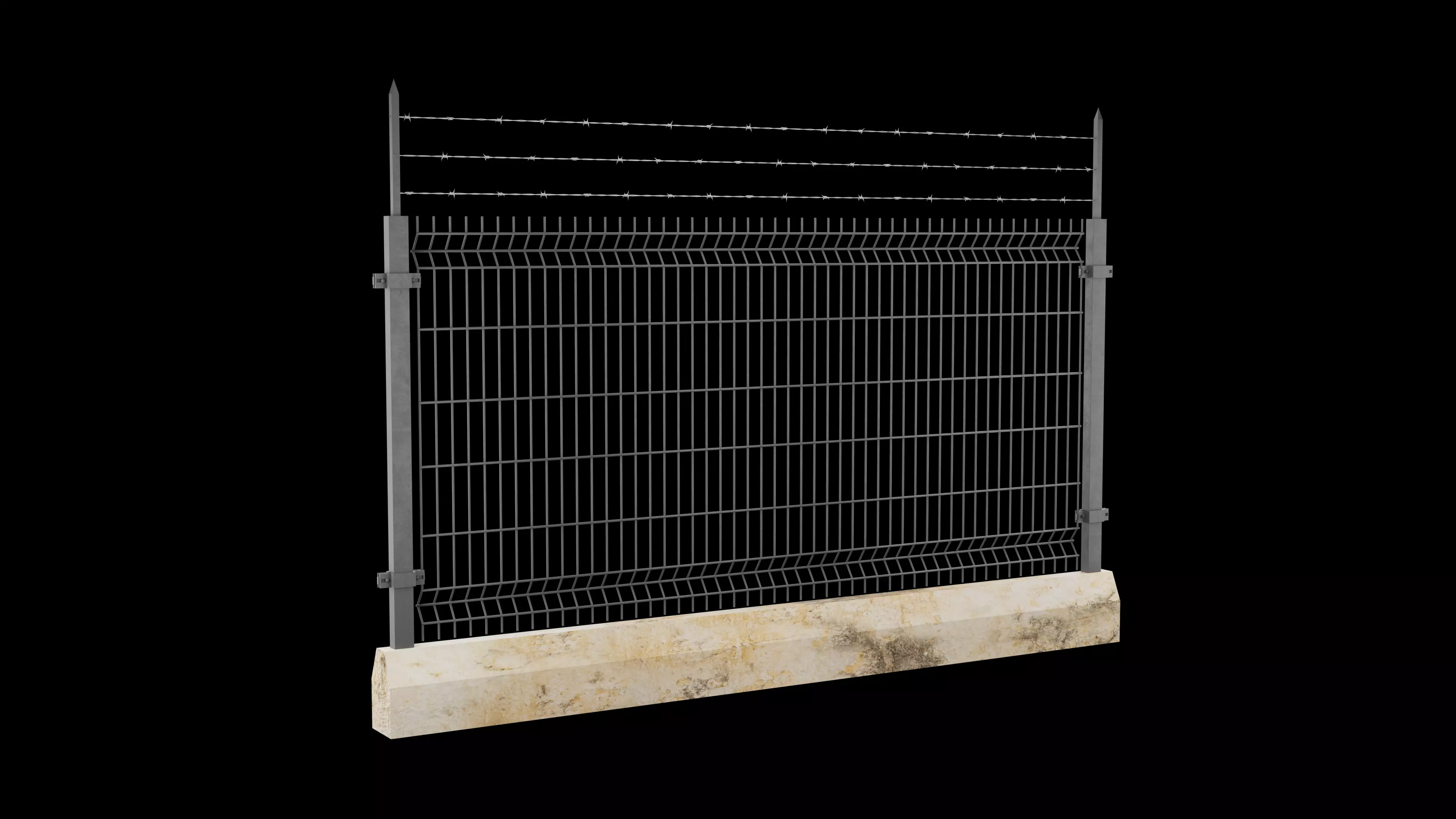 New Security Barbed Wire Fence Low-poly 3D model_0