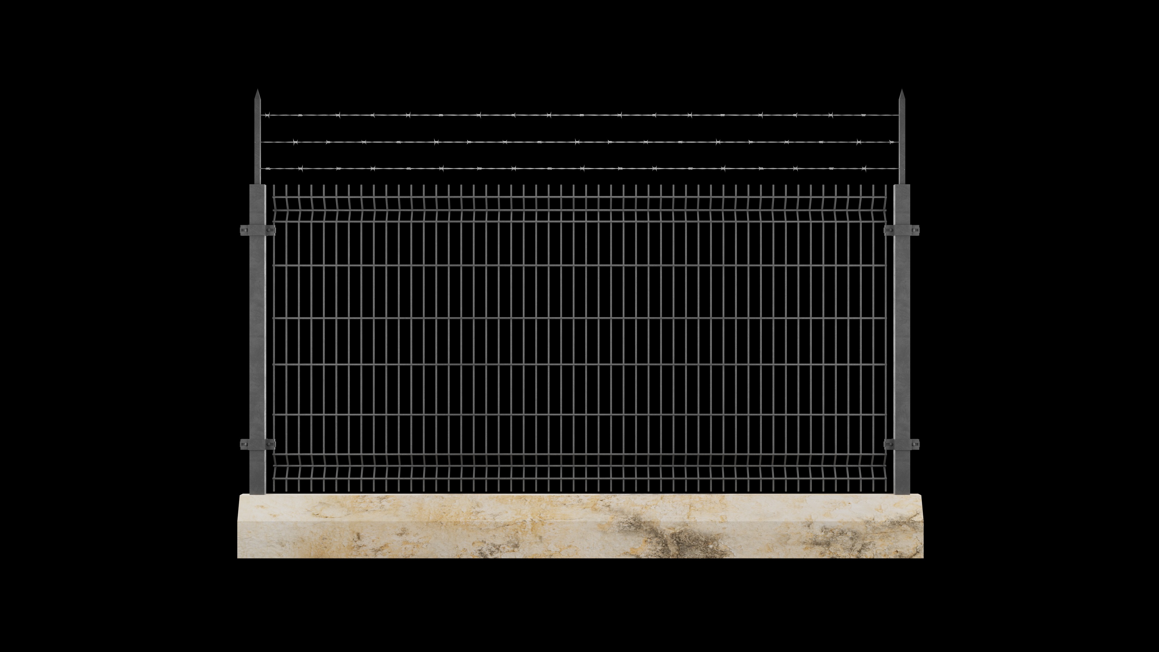 New Security Barbed Wire Fence Low-poly 3D model_1